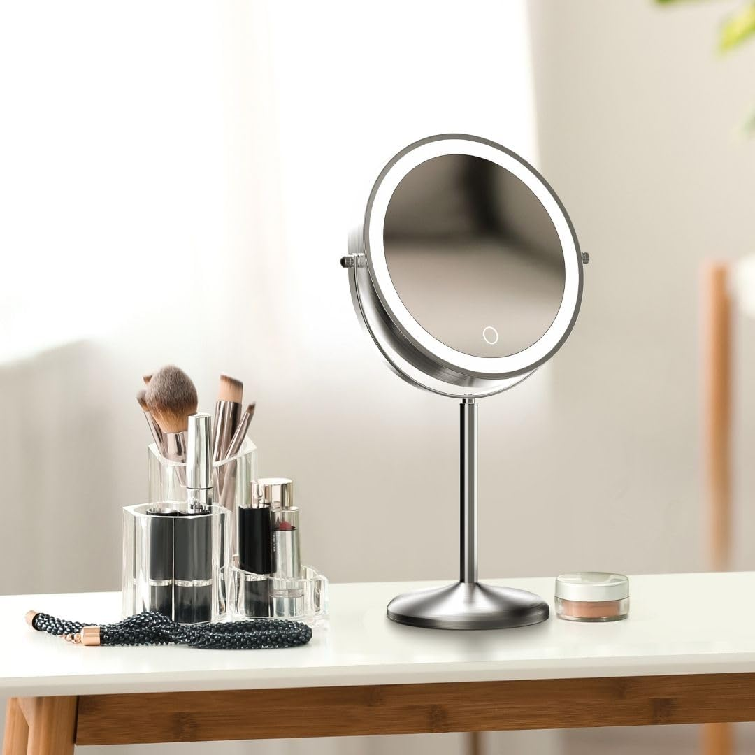 Fancii 8 Inch Lighted Makeup Mirror with Magnification, 10X /1X - Height Adjustable, Rechargeable, Double Sided LED Vanity Mirror with Light and Stand, 360&deg; Swivel (Hailey) image number 2