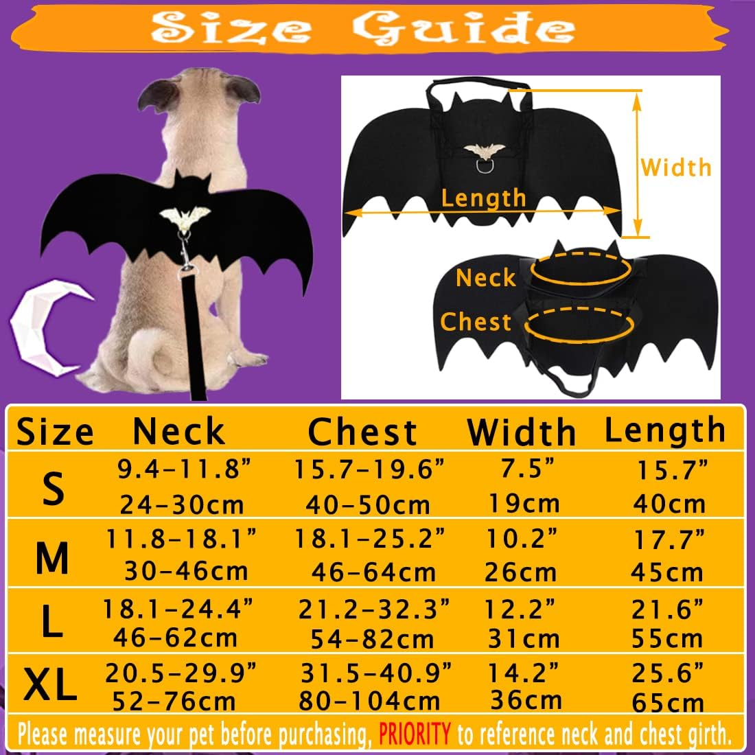 LKEX Dog Bat Wings, Pet Halloween Costume for Medium Large Dogs Funny Dog Clothes with Leads and Pumpkin Bells Puppy Dress up Halloween Decorations Apparel image number 2