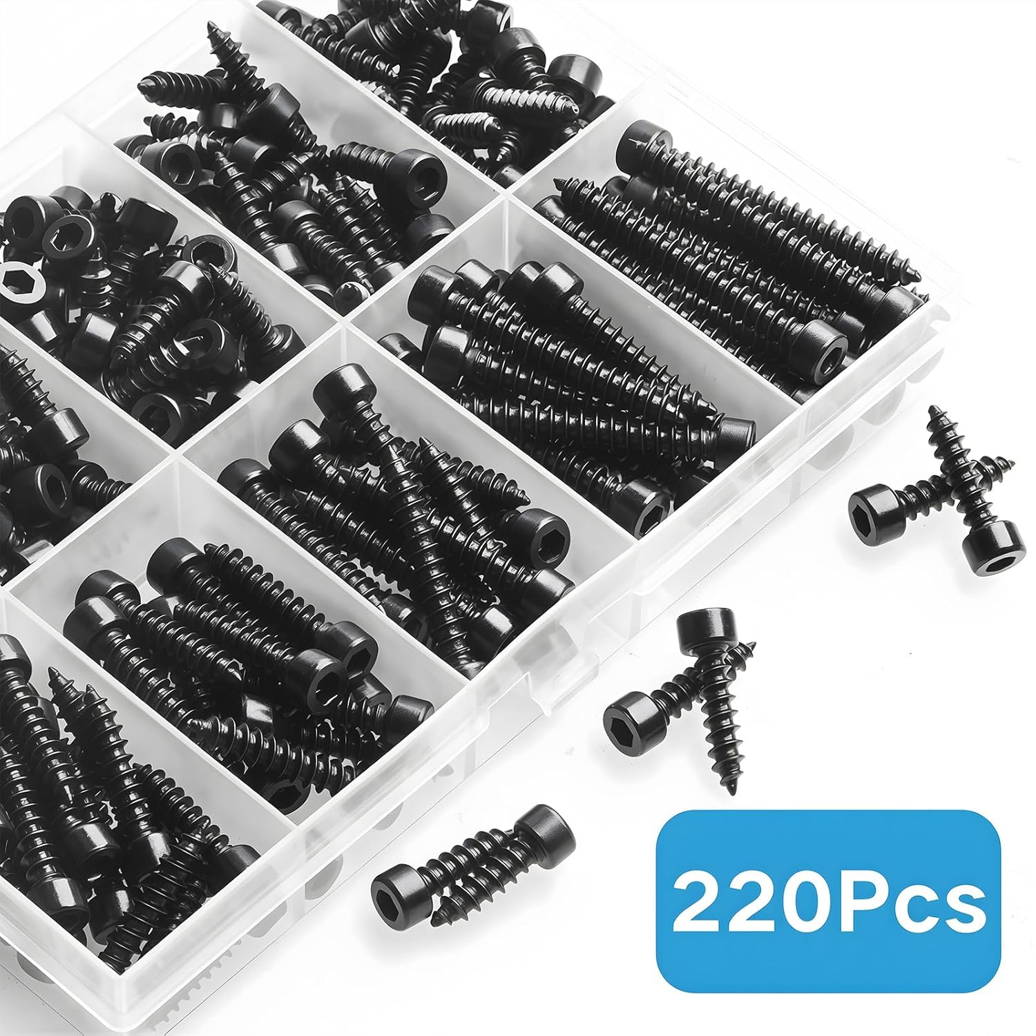 Zmbroll Hex Socket Head Cap Self Tapping Screws M4X8/10/12/14/16/18/20/25/30/35Mm Grade 8.8 Black Carbon Steel 220Pcs M4 Hex Socket Drive Allen Head Sheet Metal Wood Screw with Wrenches image number 6