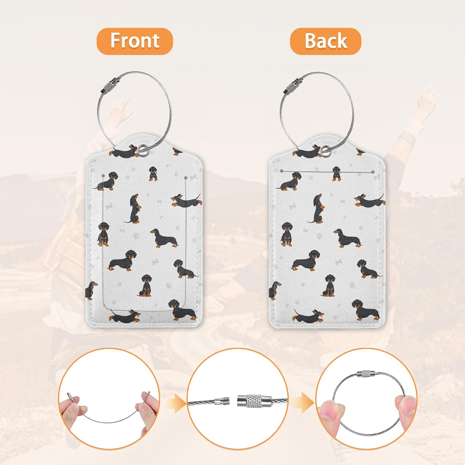 Dachshund Dog Paws Luggage Tags for Suitcase,Luggage Tag with Stainless Steel Loop Privacy Cover ID Label Travel Bag Luggage Identifiers for Women Men Travel,Set of 2 - American Bald Eagle With Usa Flag image number 7