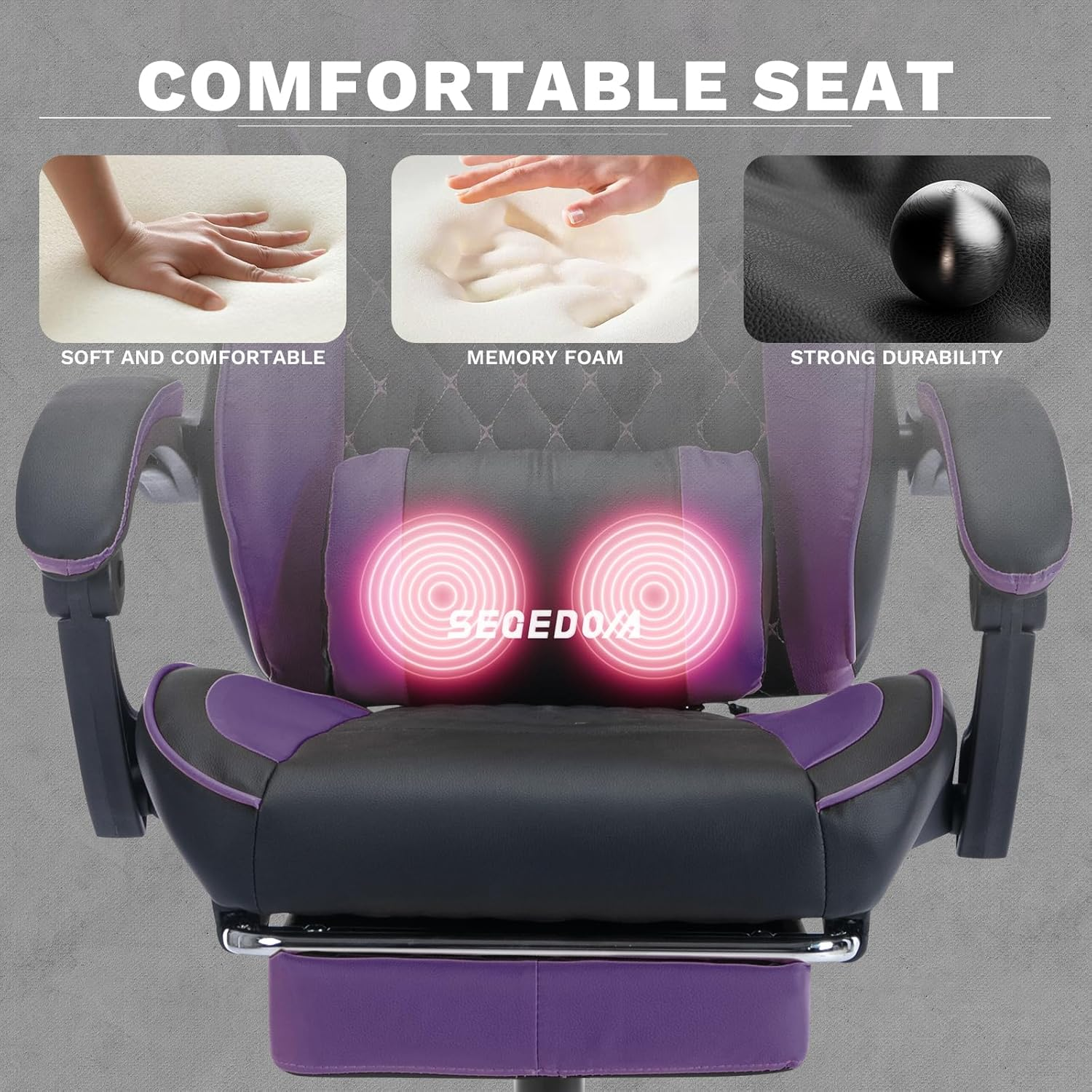 SEGEDOM Ergonomic Video Gamer Chairs Gaming Computer Chairs Gamer Chairs for Adults Massage Lumbar Support Swivel Height Adjustable Headrest Backrest(Blackpurple) image number 2