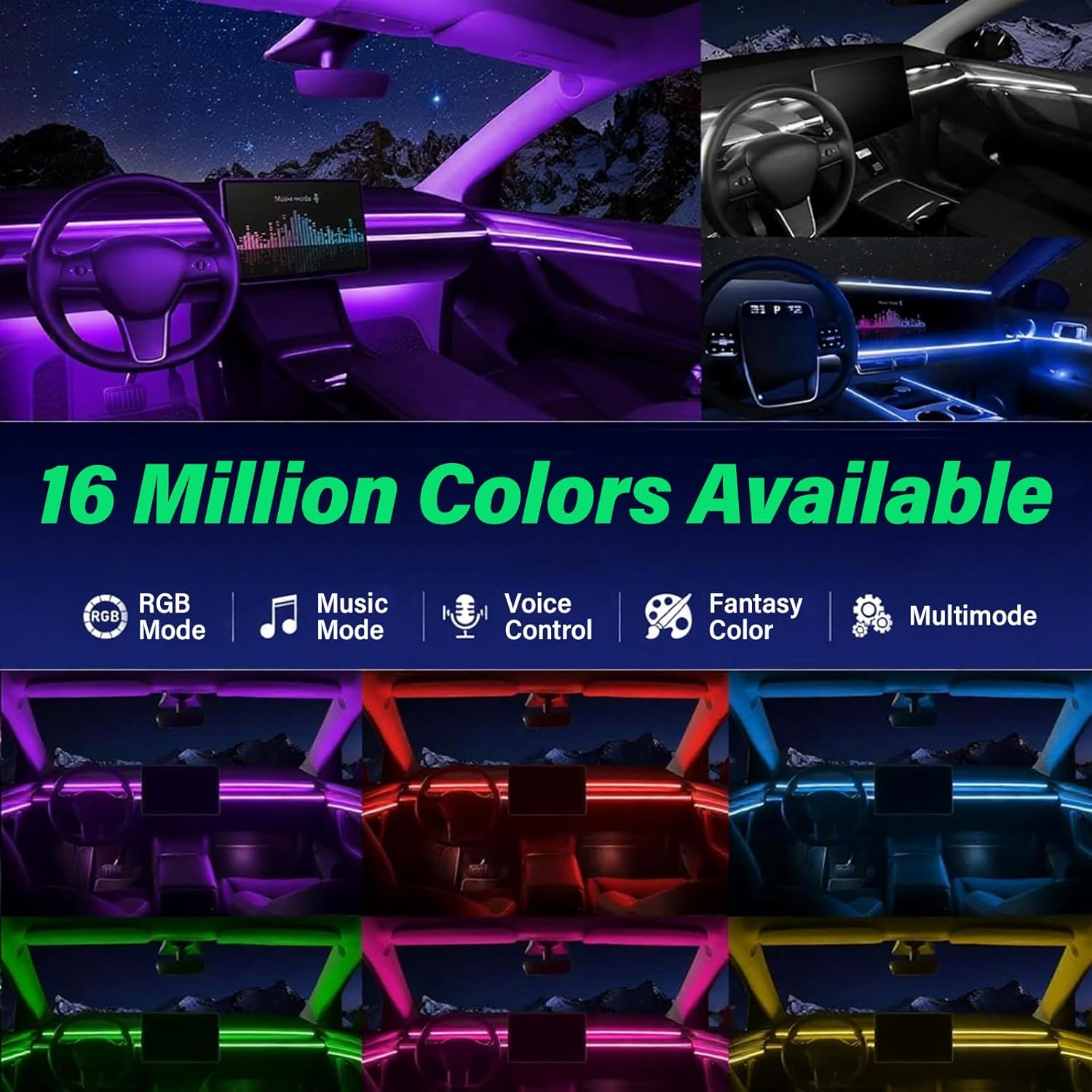 Cooloops Interior Car LED Strip Light,Rgb 18 in 1 Ambient Lighting Kits with APP Controlled Music Sync,Adjustable Brightness Neon Lighting for Cars, Jeep,Suv Decor image number 2