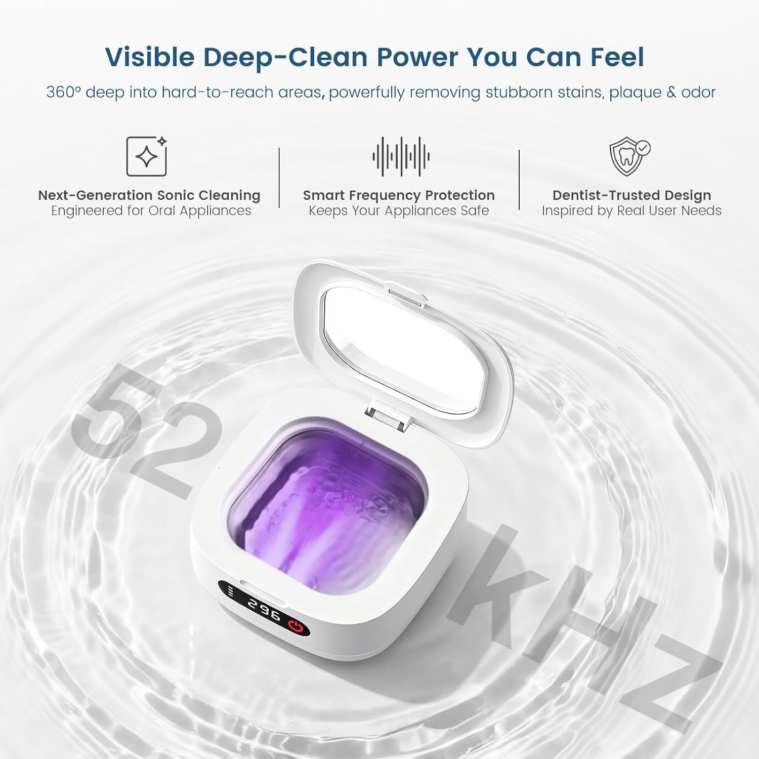 Dental Ultrasonic Retainer Cleaner Machine 52Khz Cordless Portable Movable UV Dental Cleaning Pod for Invisalign, Denture, Mouthguard, Nightguard, Jewelry, with Mirror, Outdoor Travel Cleaning image number 1