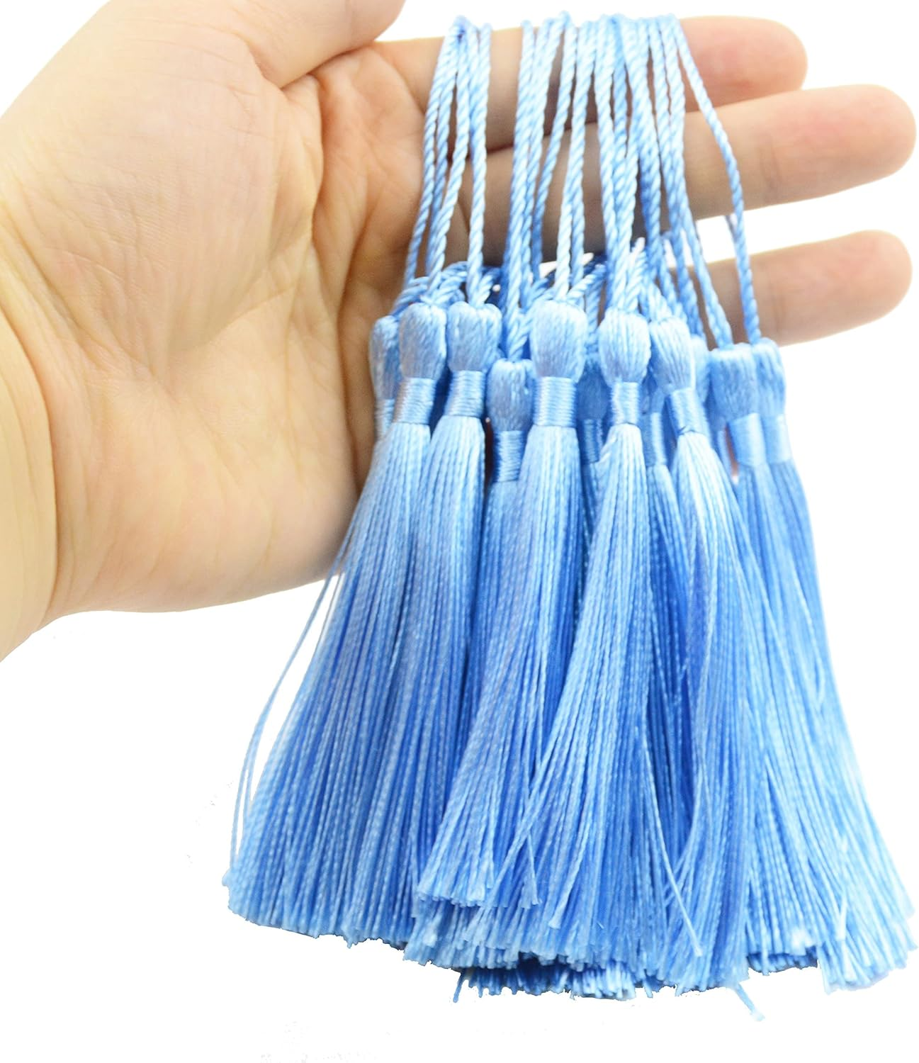 100Pcs 13Cm/5 Inch Silky Floss Bookmark Tassels with 2-Inch Cord Loop and Small Chinese Knot for Jewelry Making, Souvenir, Bookmarks, DIY Craft Accessory (Sky Blue) image number 3