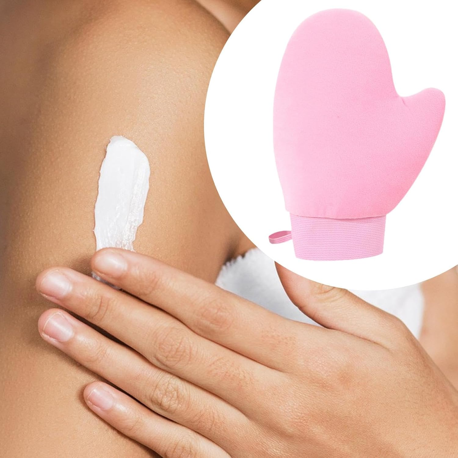 Oshhni Self Tanning Mitt, Sunless Tanning Glove, Elastic Cuff, Soft, Reusable, Self Mitt, Pink - Brown image number 2