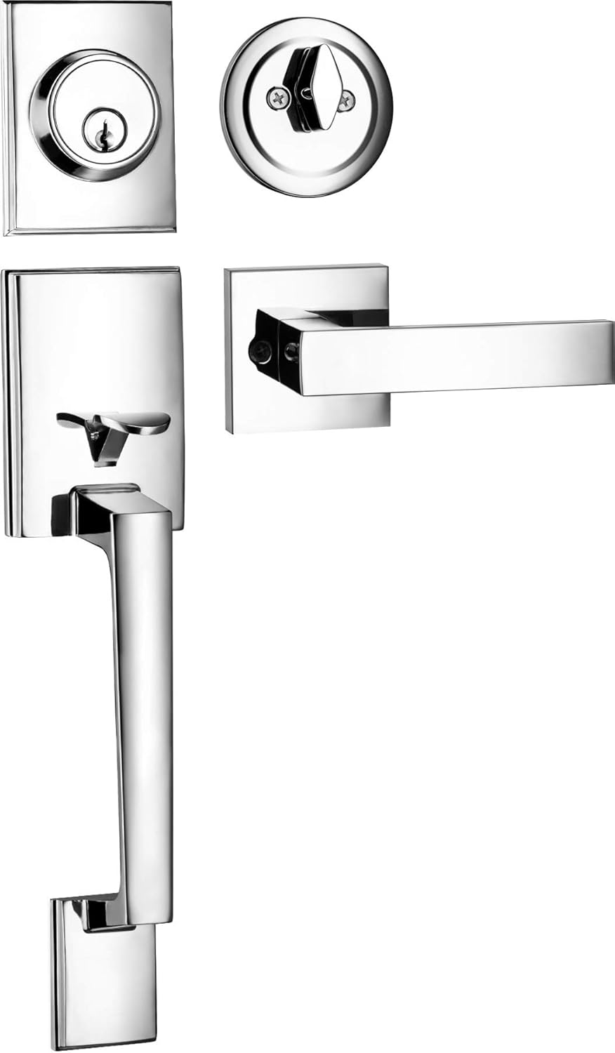 Berlin Modisch Full Escutcheon Handleset Front Door Entry Handle and Deadbolt Lock Set Slim Square Single Cylinder Deadbolt and Lever Heavy Duty &ndash; Iron Black Finish