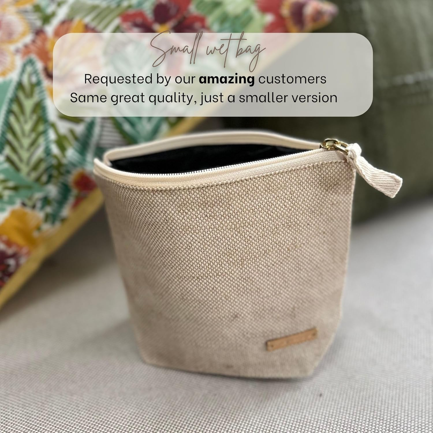 Small Wet Bag | Travellers & Organisation | Sustainable Juco & Cotton Blend Pouch with Water-Resistant Lining | Multi-Use for Swim Nappies, Period & Make-Up | Mika Creations image number 5