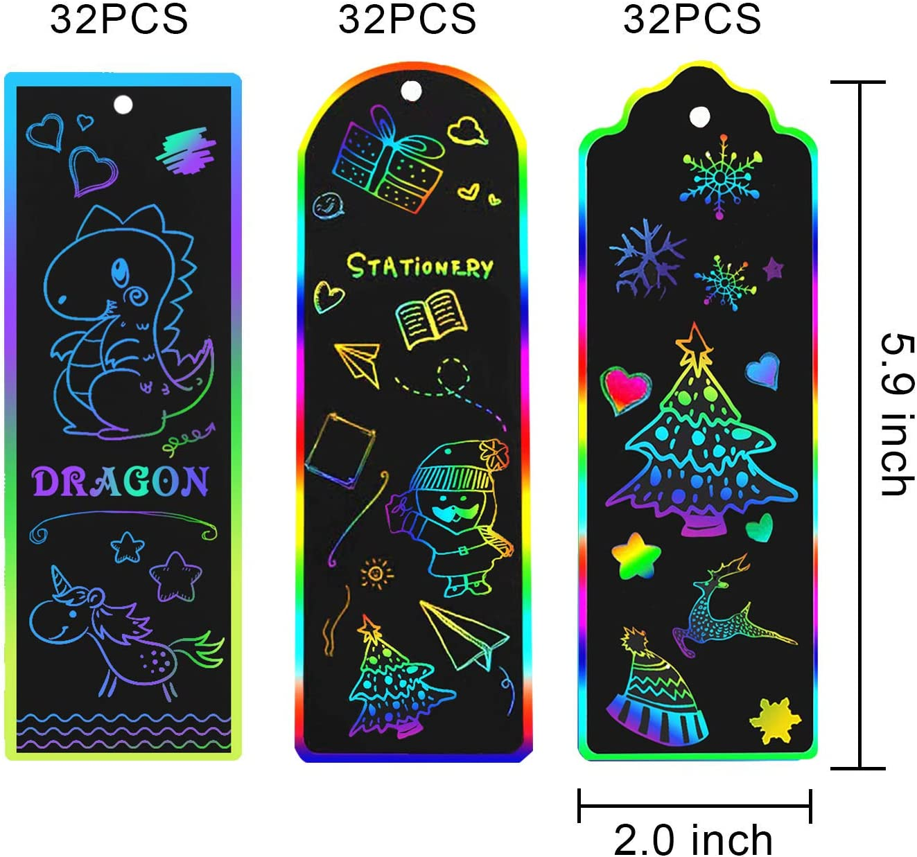 Augsun 96 Kits of Scratch Rainbow Paper Art Bookmarks DIY Gift Tags Magic Rainbow Notes Cards with Bamboo Stylus, Colorful Satin Ribbons for Children Students Party Favor Classroom Travel Activity image number 5