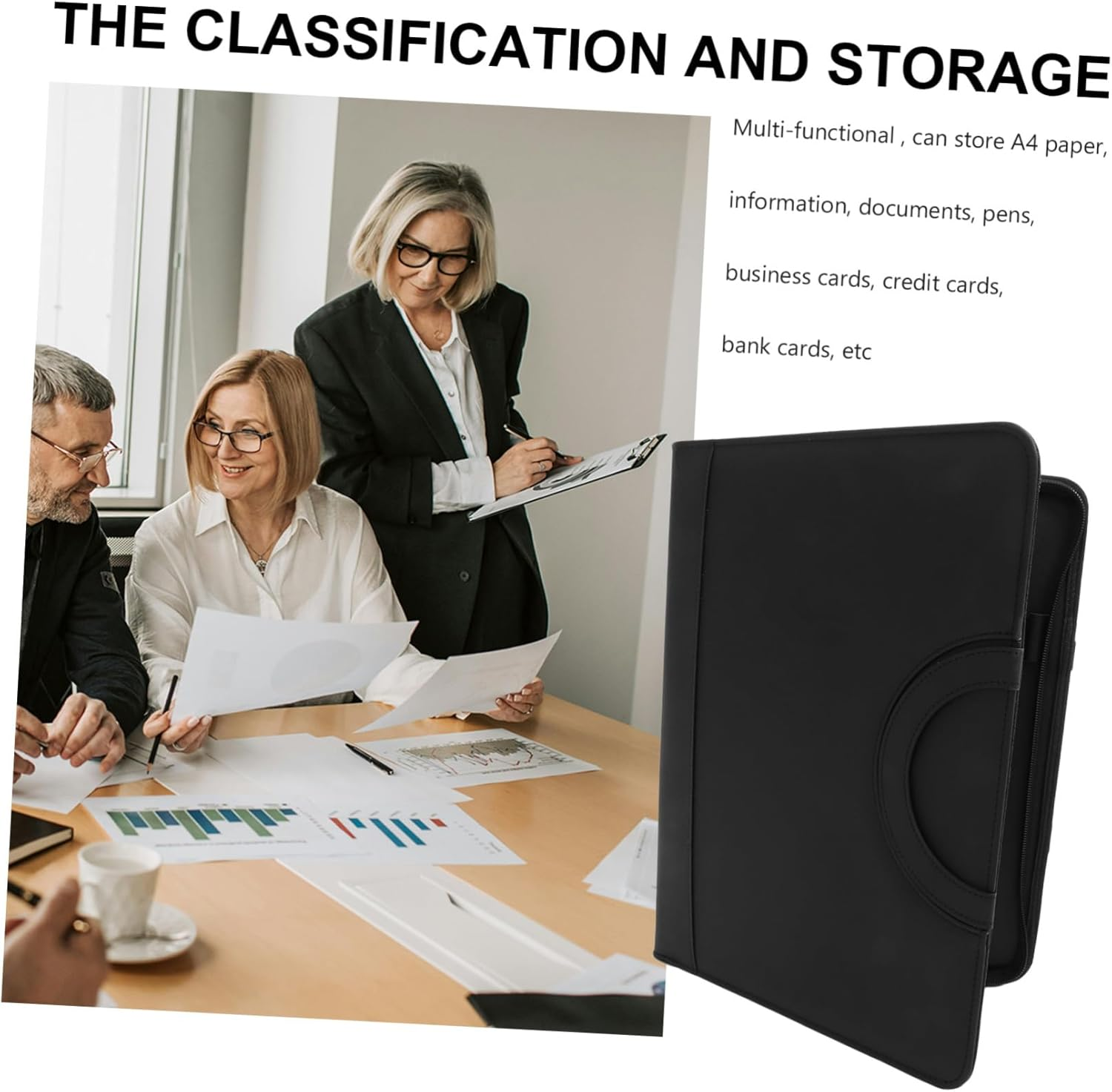 BCOATH Loose-Leaf Folder Files Bag Zippered File Folder Document Storage Bags Documents Pouch for Office Home Use image number 2