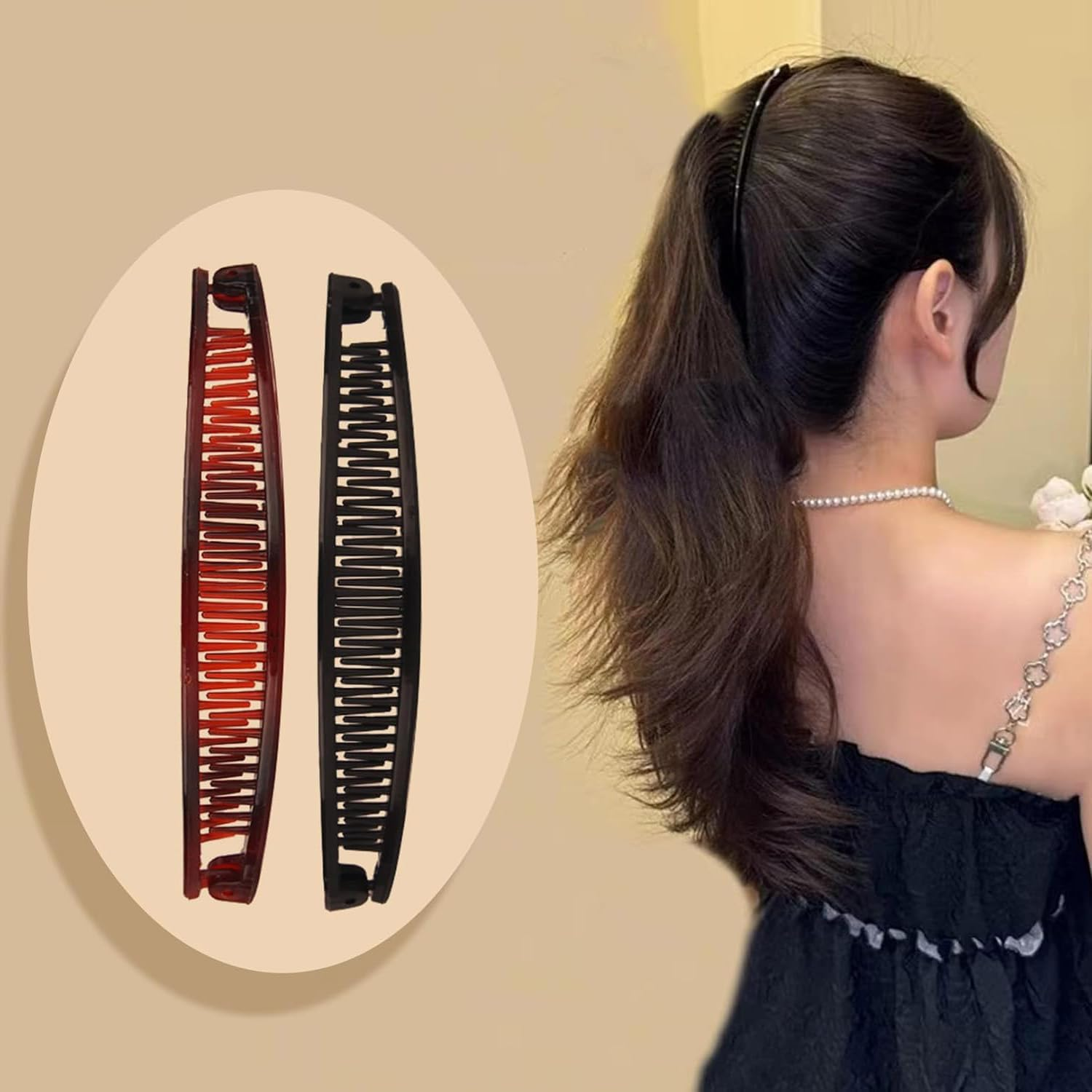 Pack of 4 Banana Clips, Retro Female Hair Accessory Hair Comb, Fishtail Hair Accessories, French Banana Clip Combs, Applicability, Suitable for Long, Curly or Straight Hair image number 5