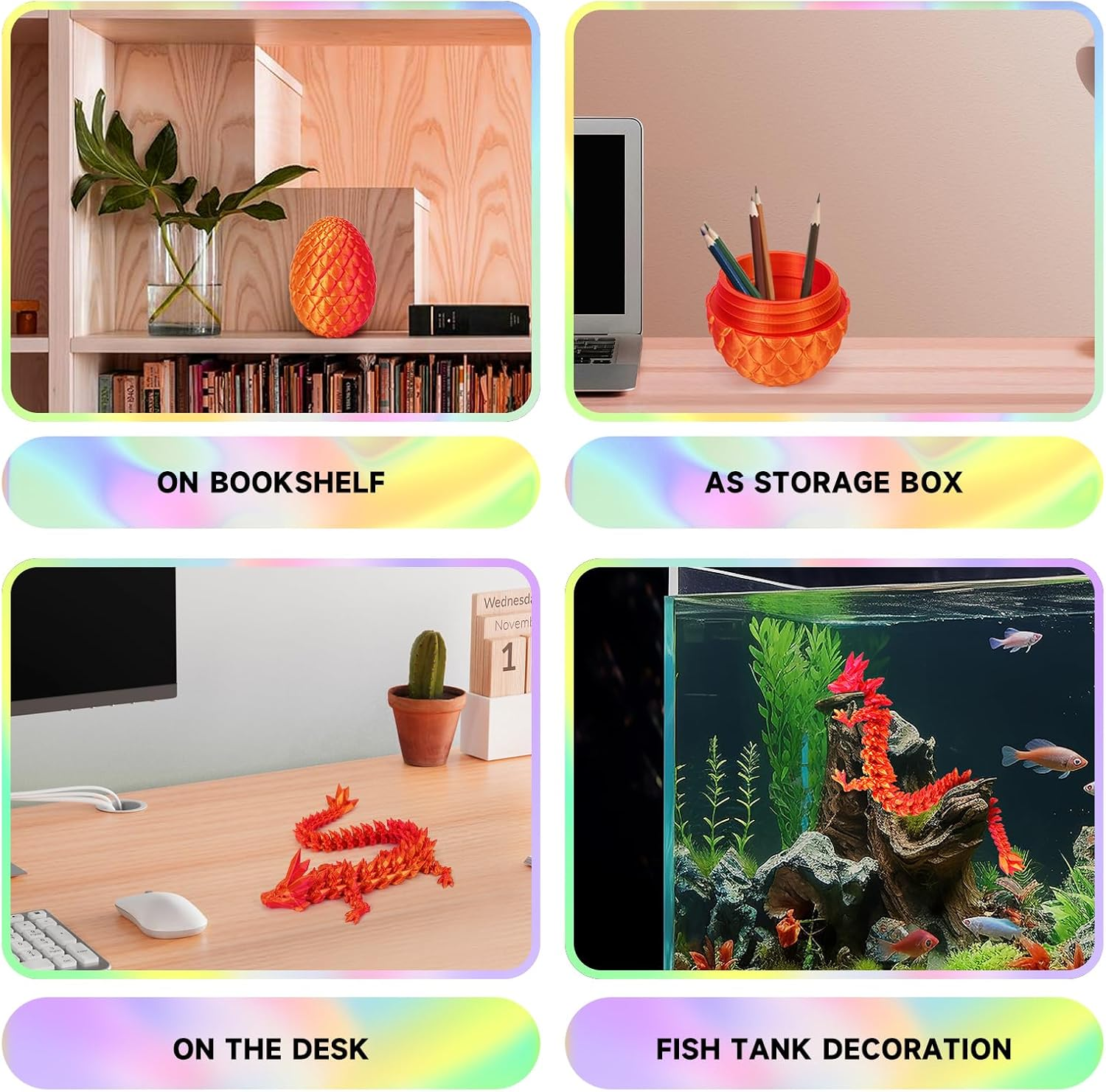 TBOLINE 3D Printed Dragon with Egg,3D Printed Gem Dragon with Detachable Mystery Dragon Scale Egg Kids Adults Fidget Toys for Autism/Adhd 11.8'' Gem Dragon 5.1'' Scale Egg