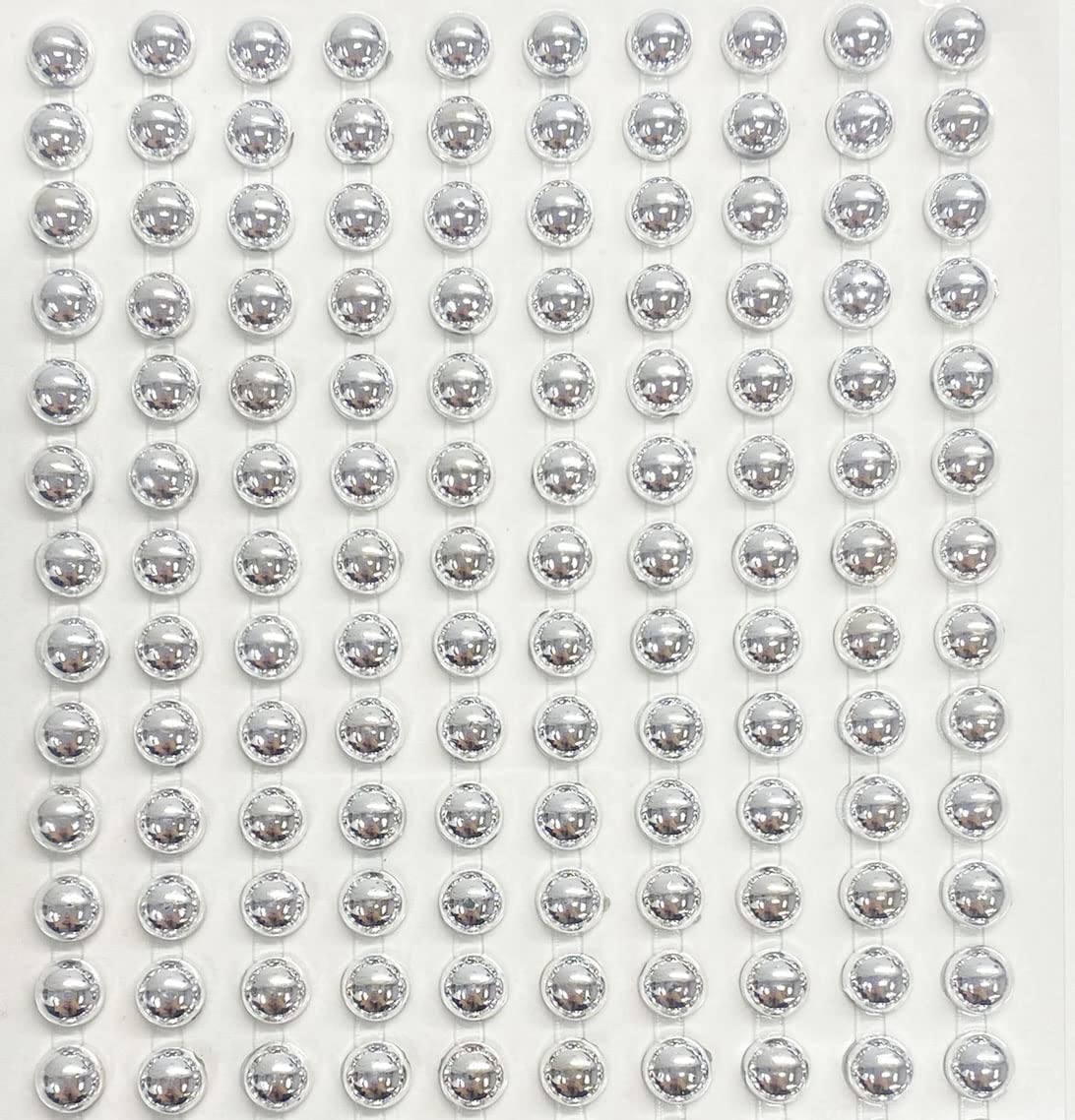 400 Self Adhesive Pearls 6Mm Small round Pearl Stick on Adhesive Beads Embellishment (Metallic Silver) image number 2