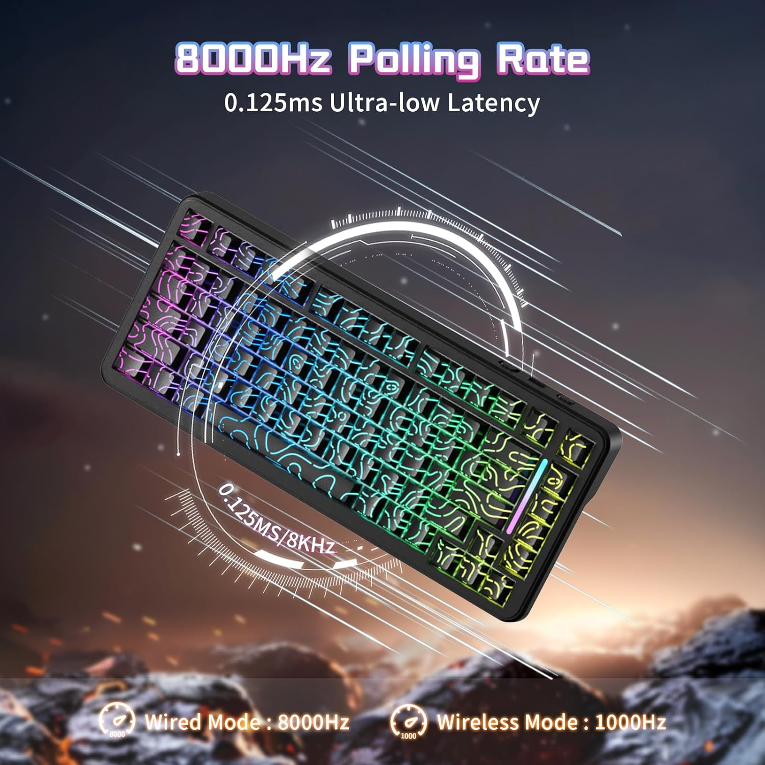 Attack Shark X82PRO HE 75% Wireless Rapid Trigger Gaming Keyboard, Hall Effect Magnetic Switch Keyboard with 0.01Mm RT Adjustable Actuation, 8Khz Polling Rate, Hot-Swap, RGB, for PC Gamer (Black) image number 6