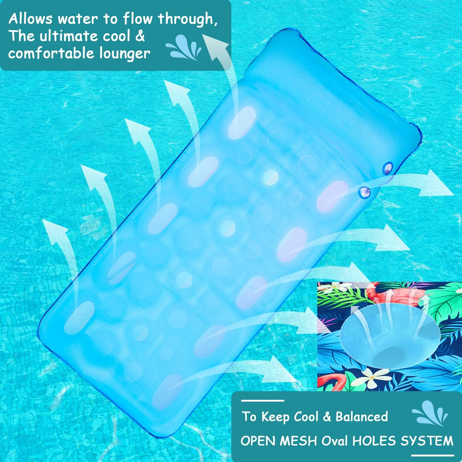 Finduwill Oversized Pool Floats Adults - 72" X38'' X-Large Fabric Covered Tanning Pool Lounger, Inflatable Pool Float with Headrest, Ultra-Comfort Pool Floaties Raft Lake Beach Float(Xl, Flamingo) image number 1