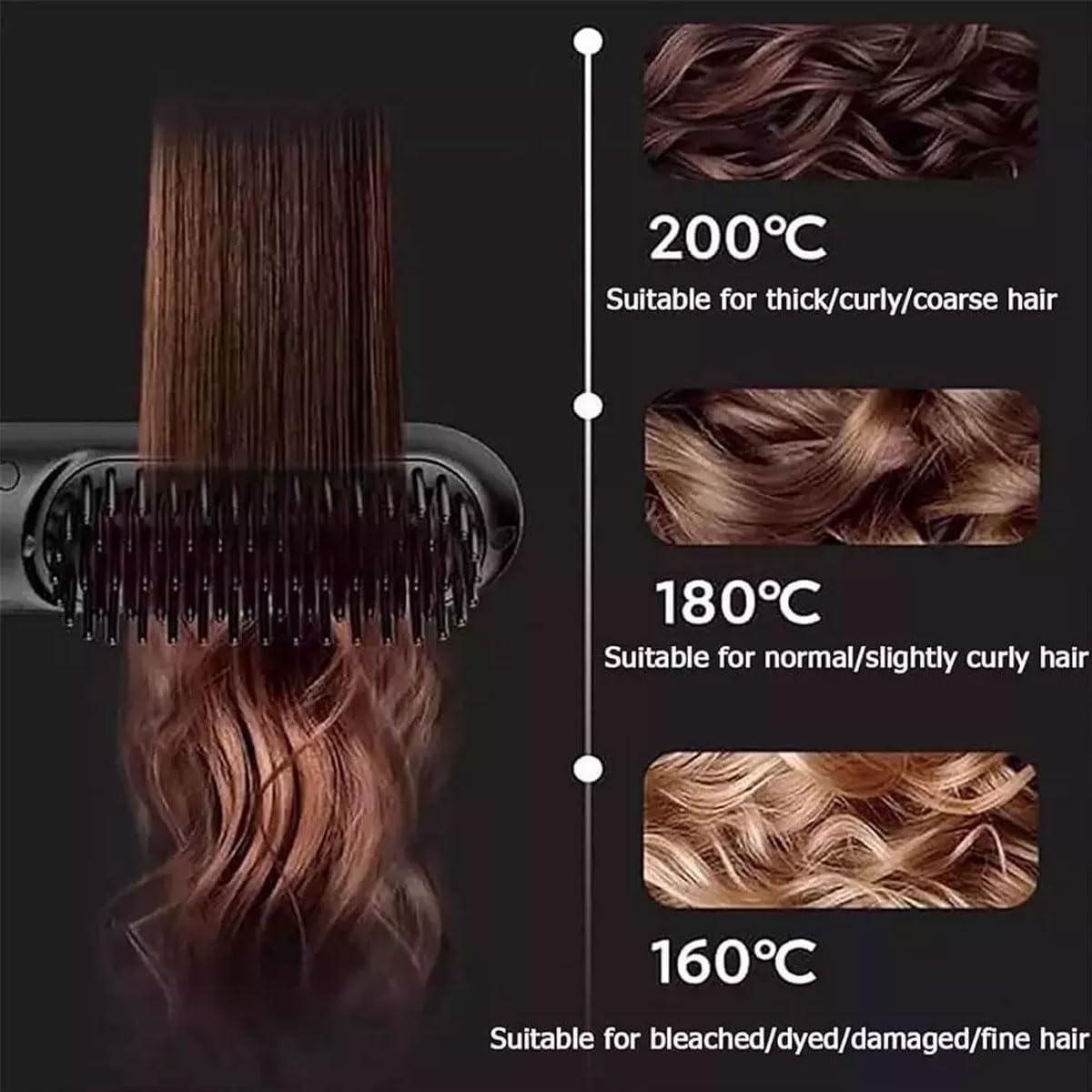 Hair Straightener Brush Cordless, Mini Hair Straightening Brush with USB Rechargeable, LED Display, Fast Heating, Portable Heating Brush for Travel, Mini Hot Ionic Straightener Comb for Women, Pink