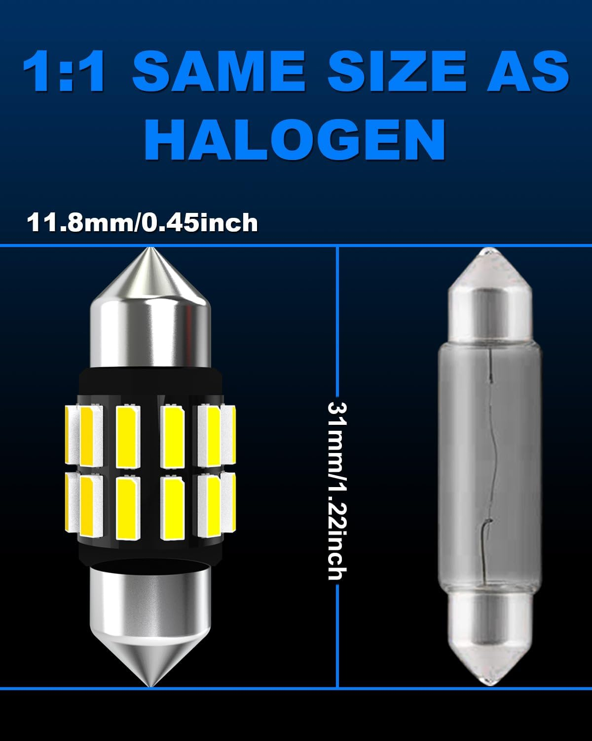 C5W LED Bulb 12V 24V, KATUR 31Mm 1.22'' Festoon LED Canbus 6000K White 3175 DE3175 DE3021 3022 3021 Car Interior Bulbs Dome Courtesy Trunk License Plate Light, 4Pcs image number 6