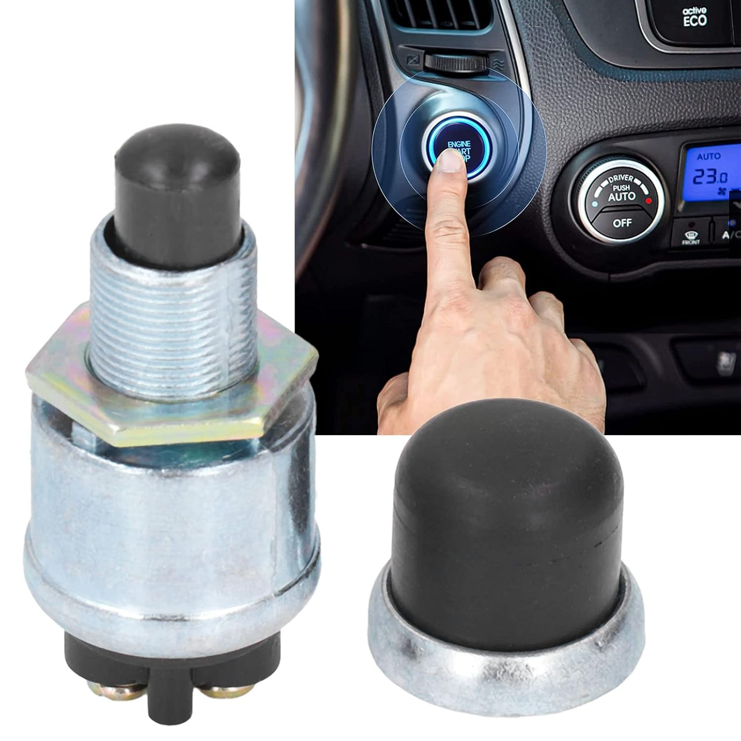 Engine Start Switch Button, 12V 24V 20A Momentary Push Button Switch, Engine Start Push Button Switch with Waterproof Cap Universal for Car Truck Boat RV ATV image number 3