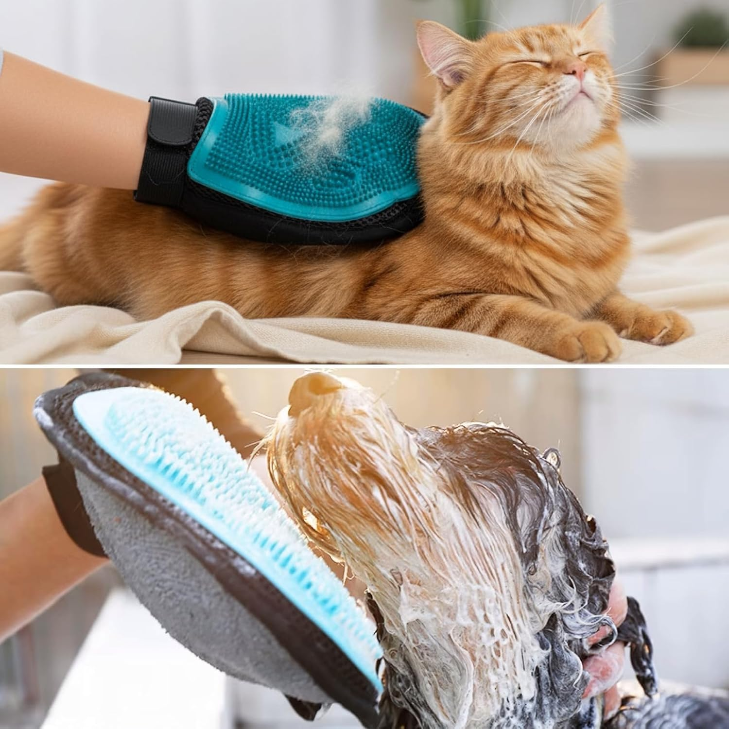 Pet Grooming Glove, 2-In-1 Luxury Dog Fur Remover & Cat Hair Remover Mitt, Deshedding Glove for Dogs, Cats, Kittens & Puppies, Massage Grooming Glove for Removing Loose Fur, Dirt & Dust image number 3