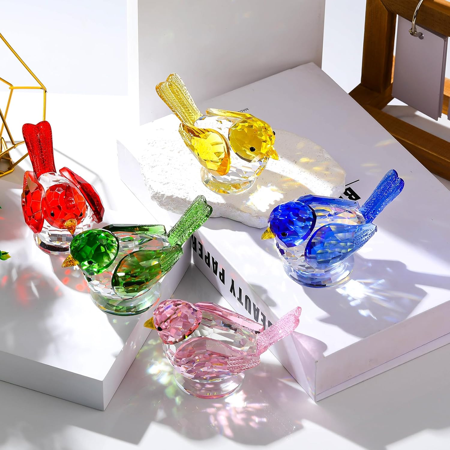 Ornalrist Crystal Green Clear Birds Figurine Handmade Collectible Animal Figurines Gifts for Him Dad Table Home Decoration Paperweight - Blue image number 4