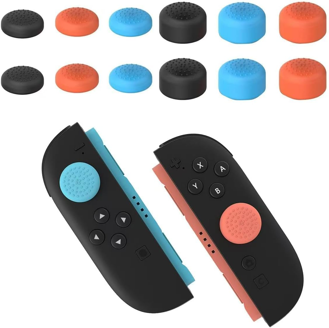 12PCS Thumb Grips Compatible with Nintendo Switch 2,Thumb Grip Caps for Switch 2,Enhanced Gaming Grip Set, Improve Control and Guard Joystick Wear, Grip Button Stick Cover(Blue, Orange, Black) image number 4
