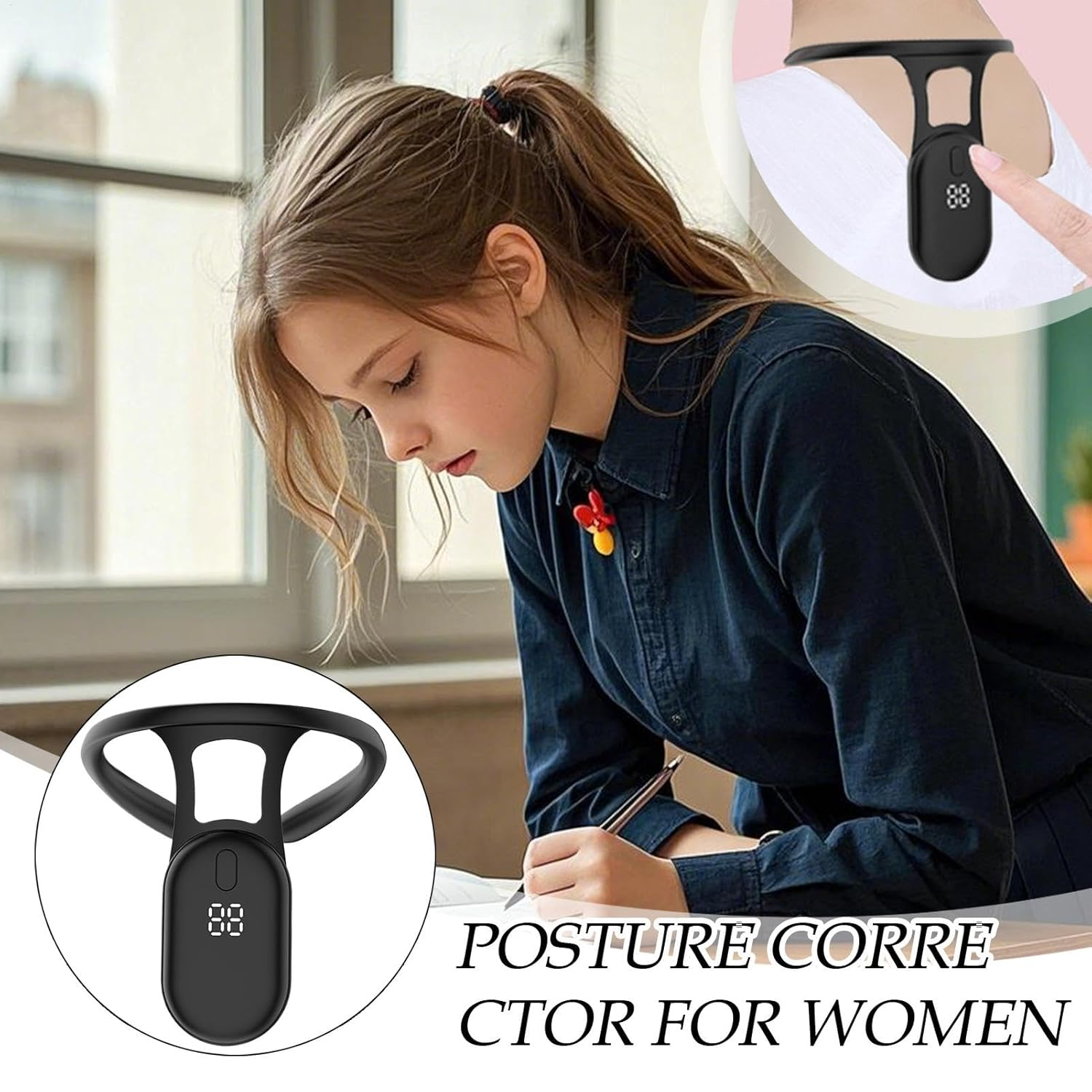 Posture Corrector Monitor - Rechargeable Smart Posture Monitor Corrector,Home School Business Skin-Friendly Appliance Built-In Sensor for Studying, Working - Orange image number 7