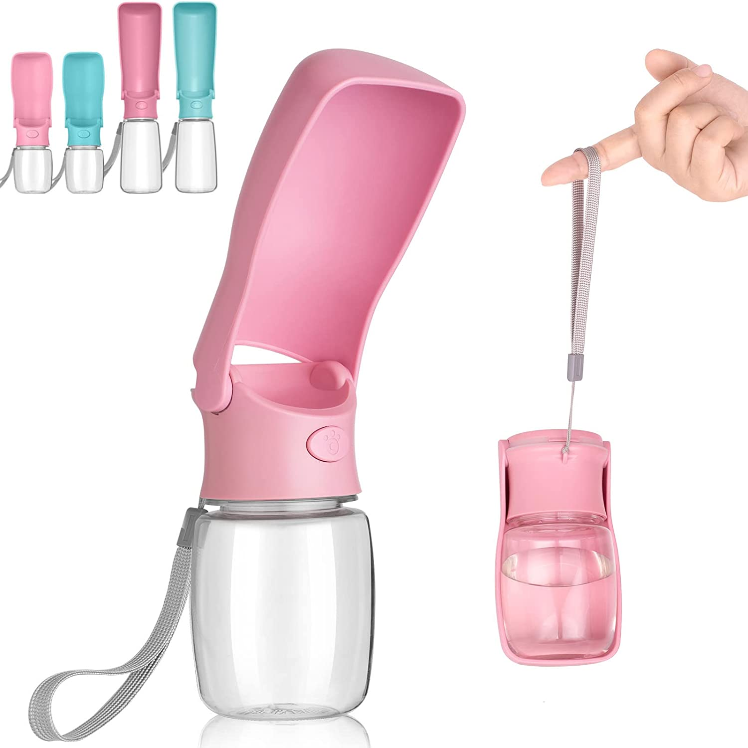 Foldable Dog Water Bottle - 550Ml Portable Dispenser, Leak Proof Travel Bottle for Pets, Outdoor Walking, Hiking - Food Grade Plastic（Pink）