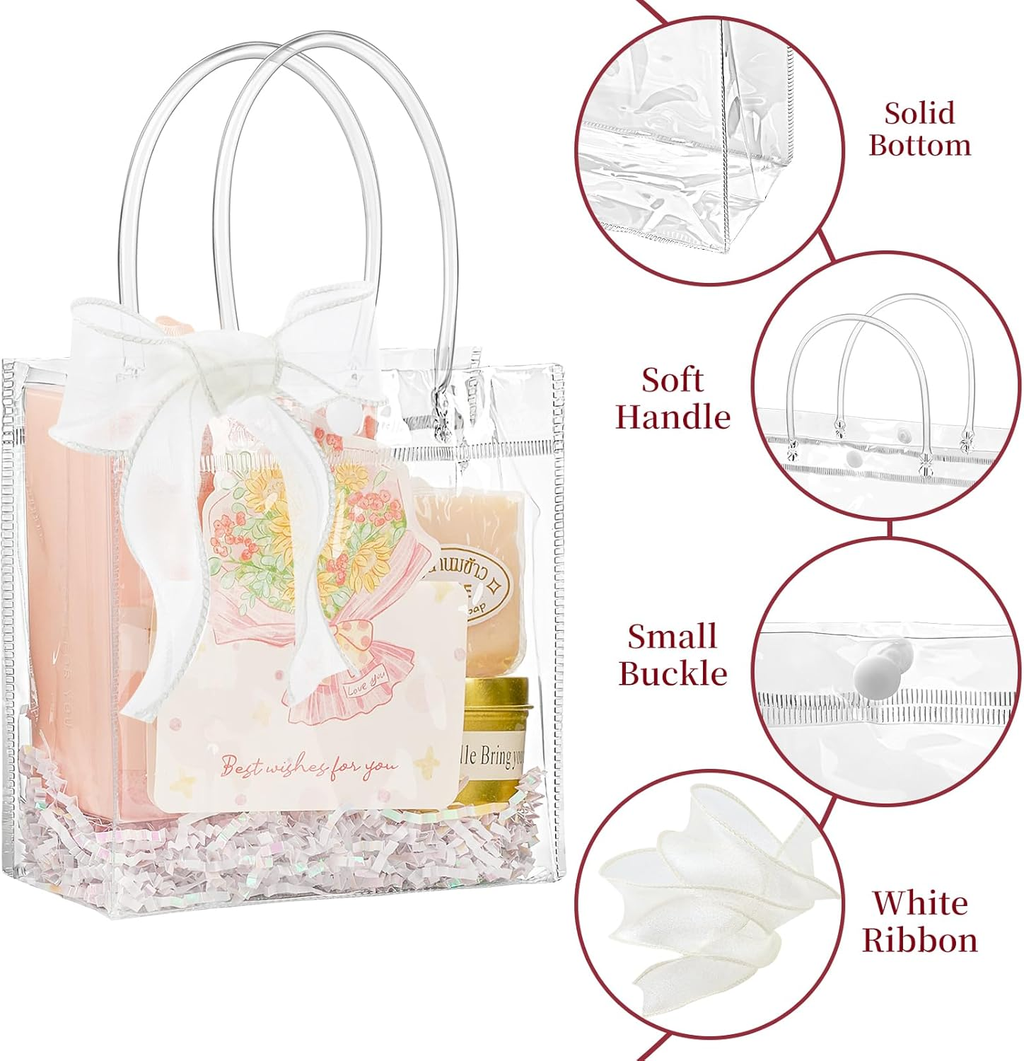 16 Pack Clear Plastic Gift Bags with Handles, 5.9" X 6.3" X 2.8" Reusable Transparent Party Favor Bags PVC Goodie Bags Bulk for Wedding, Baby Shower, Birthday image number 5