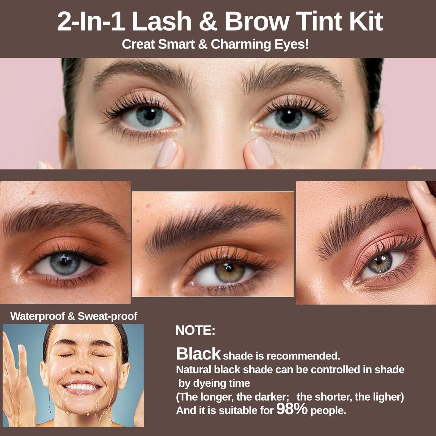 Instant Lash & Brow Set, Natural Bushy Eyebrow Makeup Kit, Long Lasting Spot Coloring 100% Gray Converge DIY Hair Dying for Salon Home Use - 7Ml (Dark Brown, M) - Dark Brown image number 1
