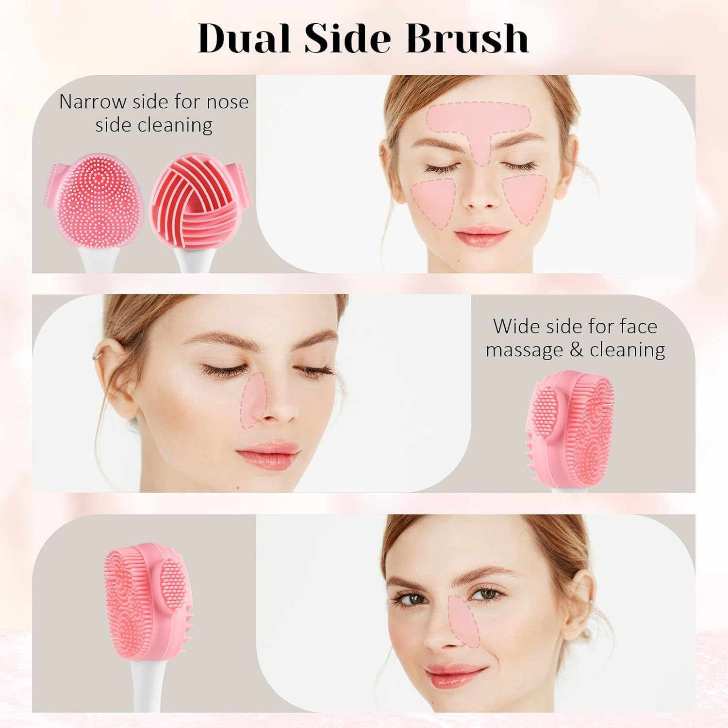 Silicone Face Cleansing Brush Set, 4 Pieces, Double-Sided Facial Scrubber and Mask Applicator image number 6