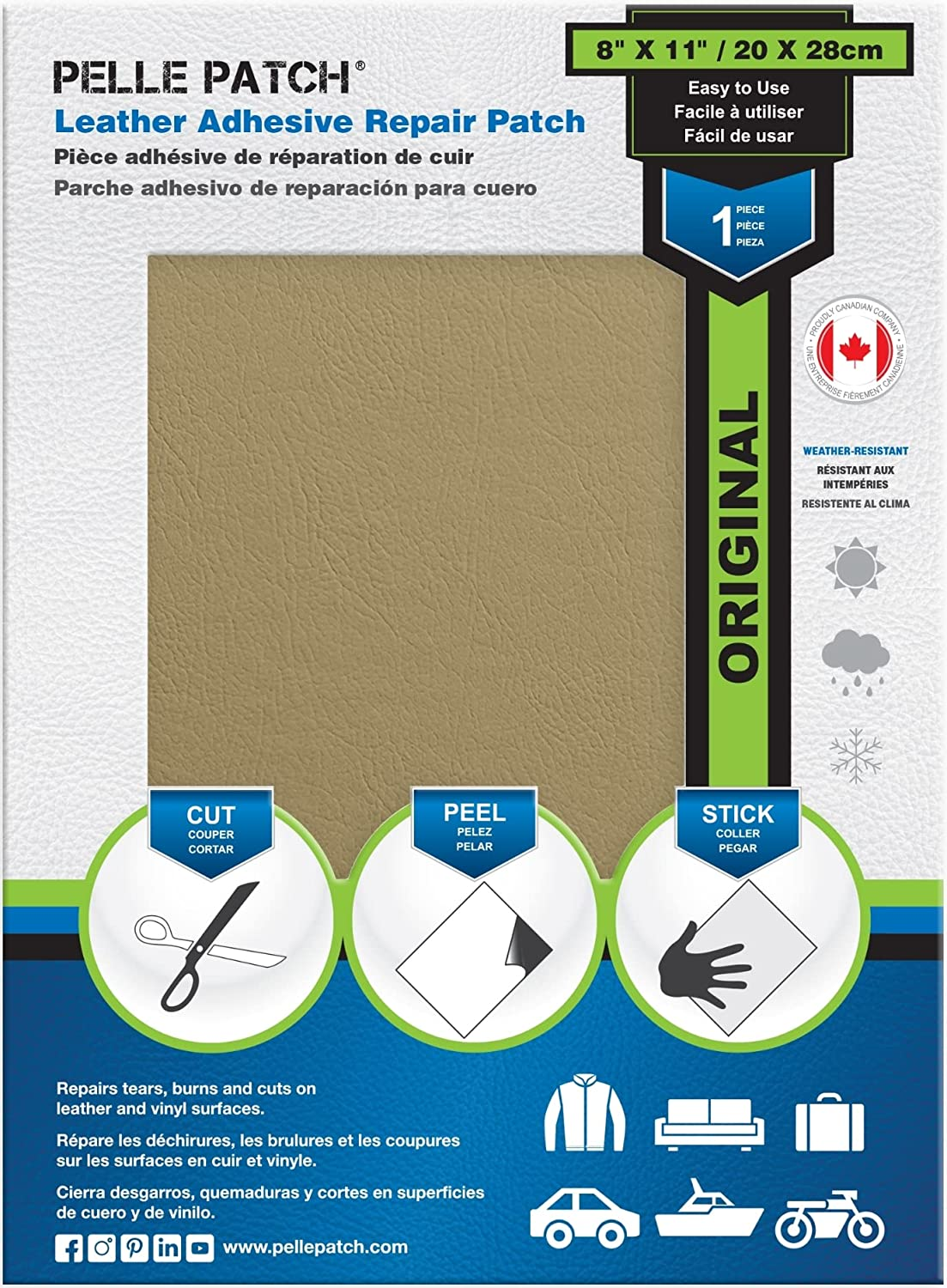 Pelle Patch - Black Leather Patch Car Seat Repair Kit - 25 Colors Available - Original 8X11 - Black