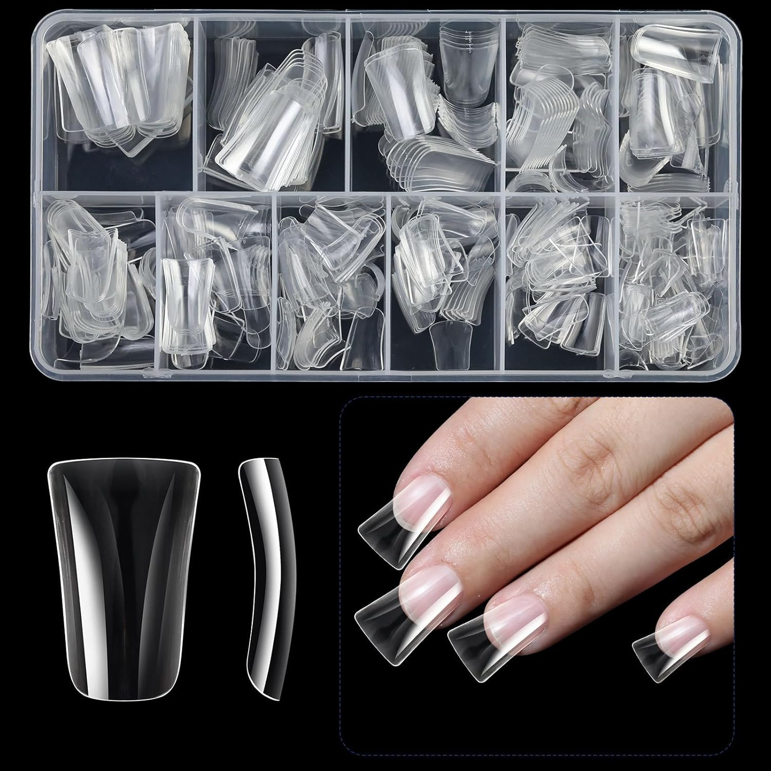 YIGZYCN 504X Duck Nail Tips Clear Nail Tips Half Cover False Nail Press on Nail Tips Curved Nail Tips Manicure Tools