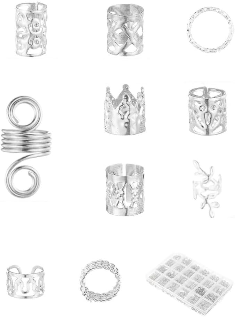Naisfei 280 Pcs Silver Jewelry for Braids,Braid Jewelry for Women, Braids Ring Cuffs Metal Hair Braids Clips, Decorative Braids Ring Cuffs Stylish for Dreadlock Accessory image number 1