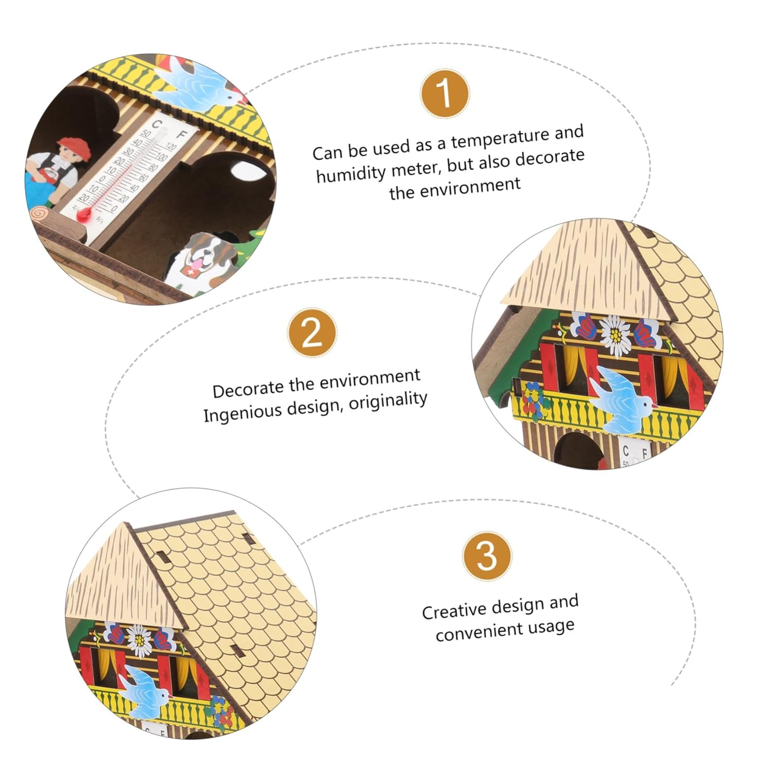 DECHOUS Wall Hanging Barometer Home Weather House Temperature and Humidity Practical Design for Indoor Use Random Color image number 6