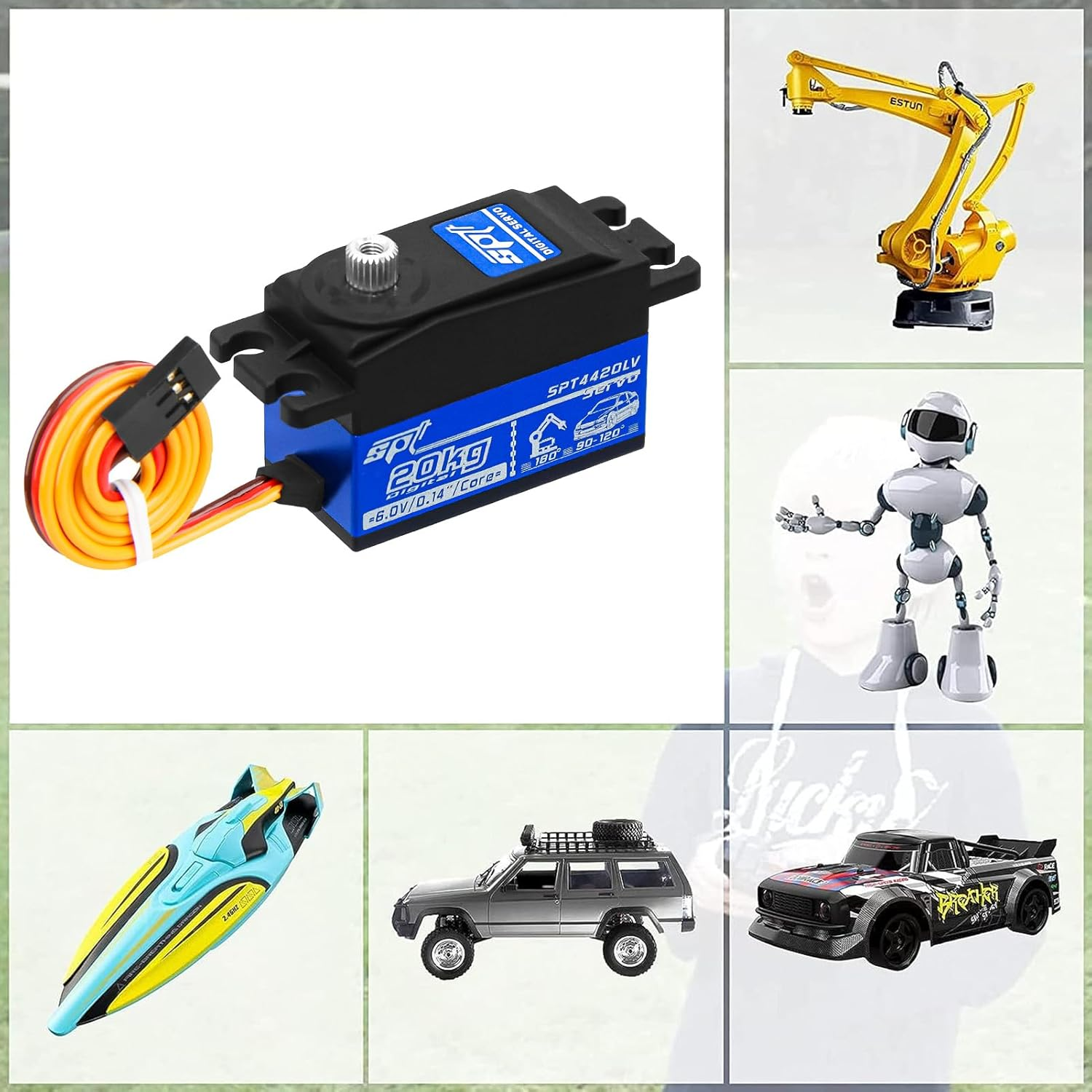 20Kg Low Profile Servo RC Digital Servo High Torque Full Metal Gear & Steering Servo Arm for 1/10 RC Car Tamiya Kyosho On-Road Touring Drift Car/Robot/Boat image number 3