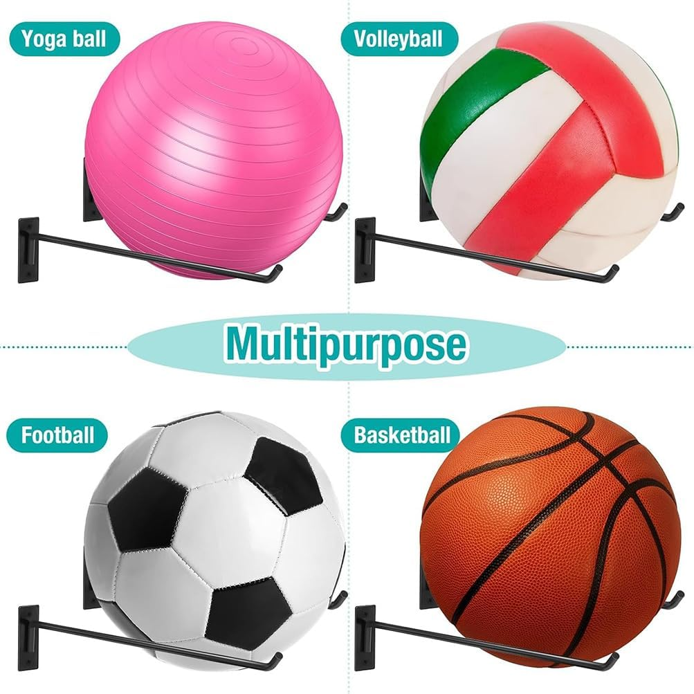 HPAMR Yoga Ball Holder, Metal Exercise Balls Holder Wall Mount, Medicine Ball Rack, Black Yoga Ball Stand, Exercisees Ball Holders, Stability Balls Holders, Exercise Mat Wall Hanger Hooks (2 Pairs) image number 2