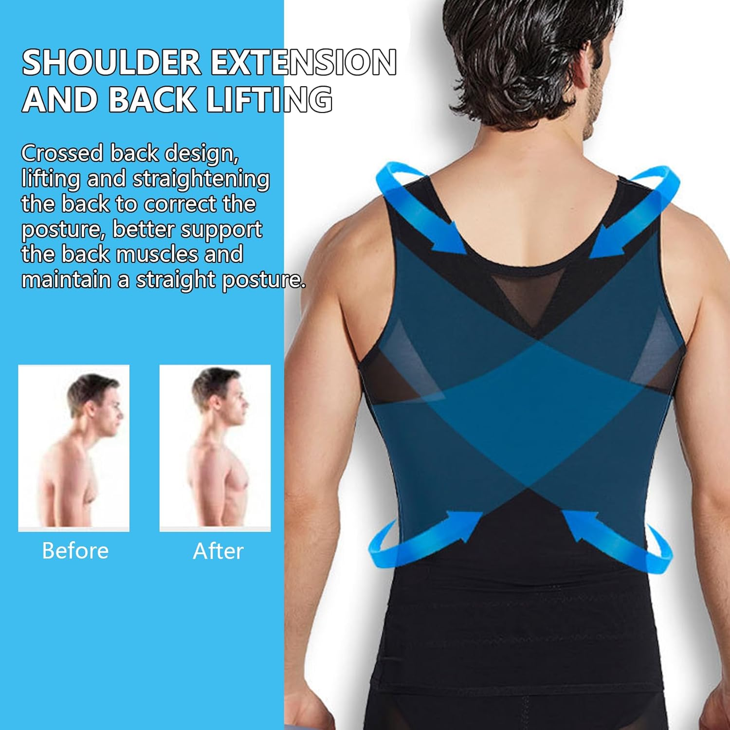 Feimvbe 2 Pieces Compression Shirt for Men Mesh Vest Sleeveless Tank Tops Men Shirt Mens Shapewear Tight Tummy Control Vest Slimming Vest image number 6