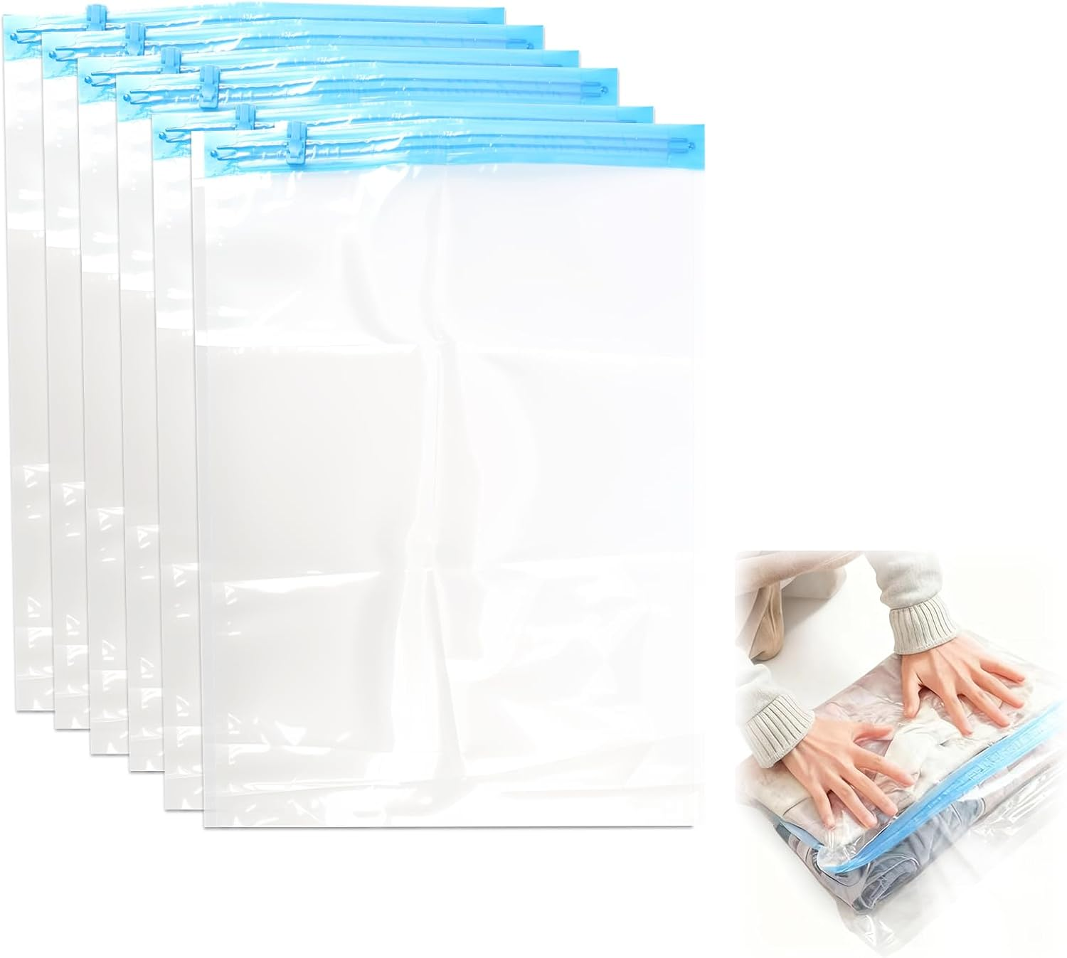 6-Pack Travel Space Saver Bags - 35X50Cm Compression Packing Organizers for Clothes, Comforters, and Towels - No Vacuum Needed, Roll-Up Compression Storage for Efficient Packing