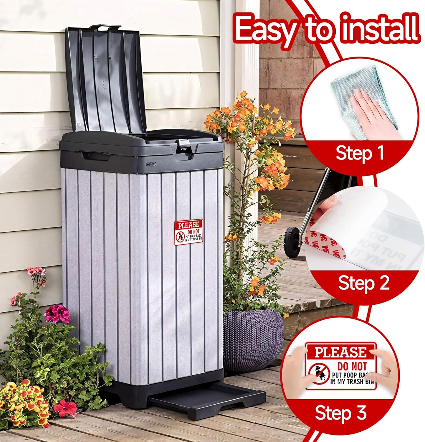 2PCS Please Do Not Dispose Poop Bags in This Trash Bin Stickers, Self-Adhesive Weatherproof Do Not Throw Dog Poop Bag in the Trash Sign, Trash Can Stickers for House，Yard，Restaurant（5.9" X 3.9"） image number 3