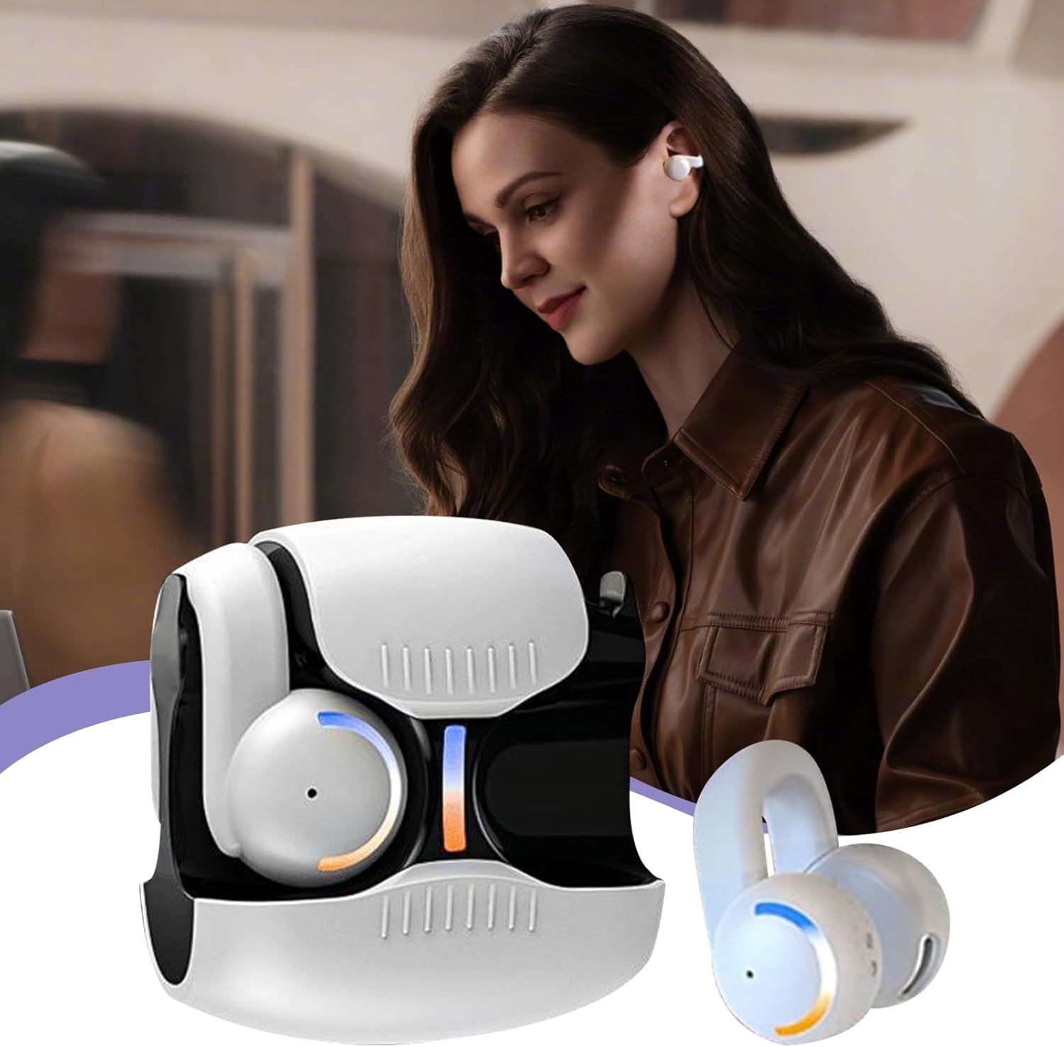 Frxib Open Ear Clip Wireless Earbuds,Clip on Headphones - Lightweight Noise Reduction Earphones Comfortable for Sports Workouts Workplace Shower Sleeping Game Outdoor image number 1