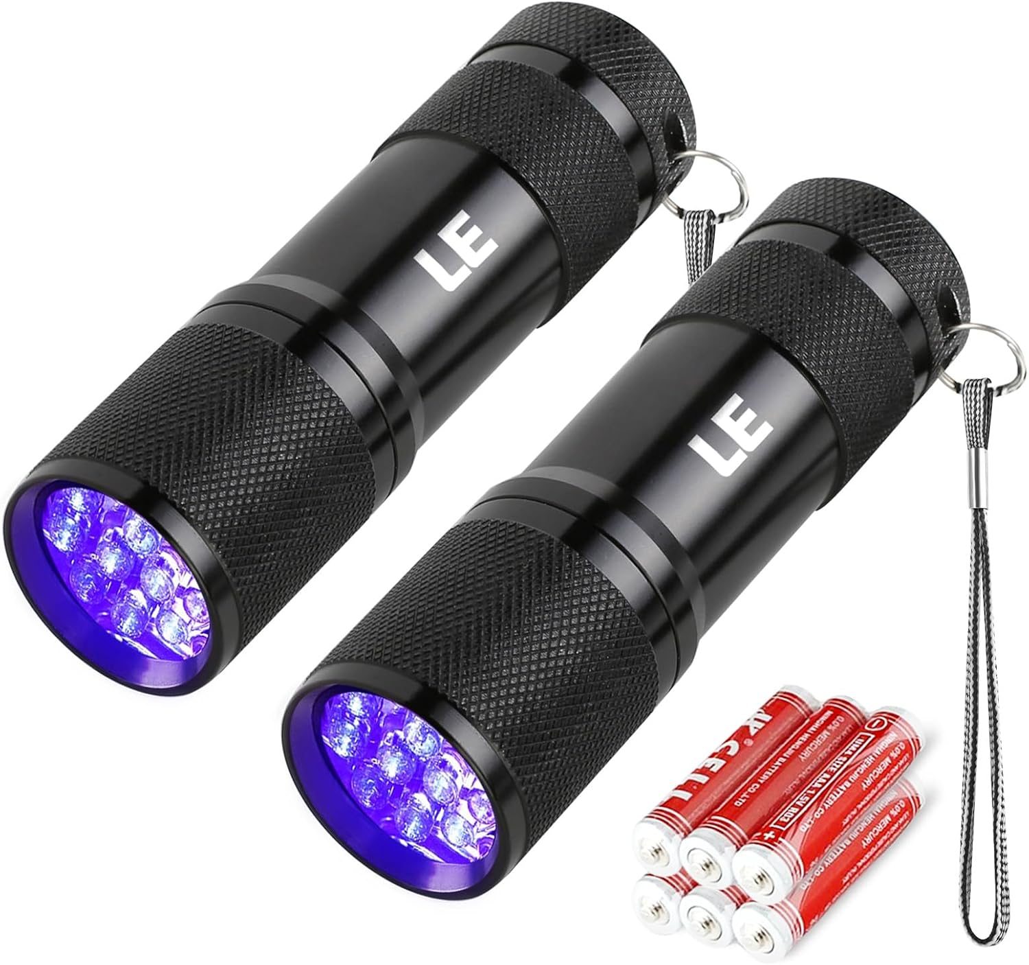LE UV Torch, 9 LED 395Nm Mini UV Light Portable Ultraviolet LED Flashlight for Resin, Blacklight Detector for Pet Urine, Stain, Bed Bugs and More, 6 AAA Batteries Included(2 Pack) image number 4