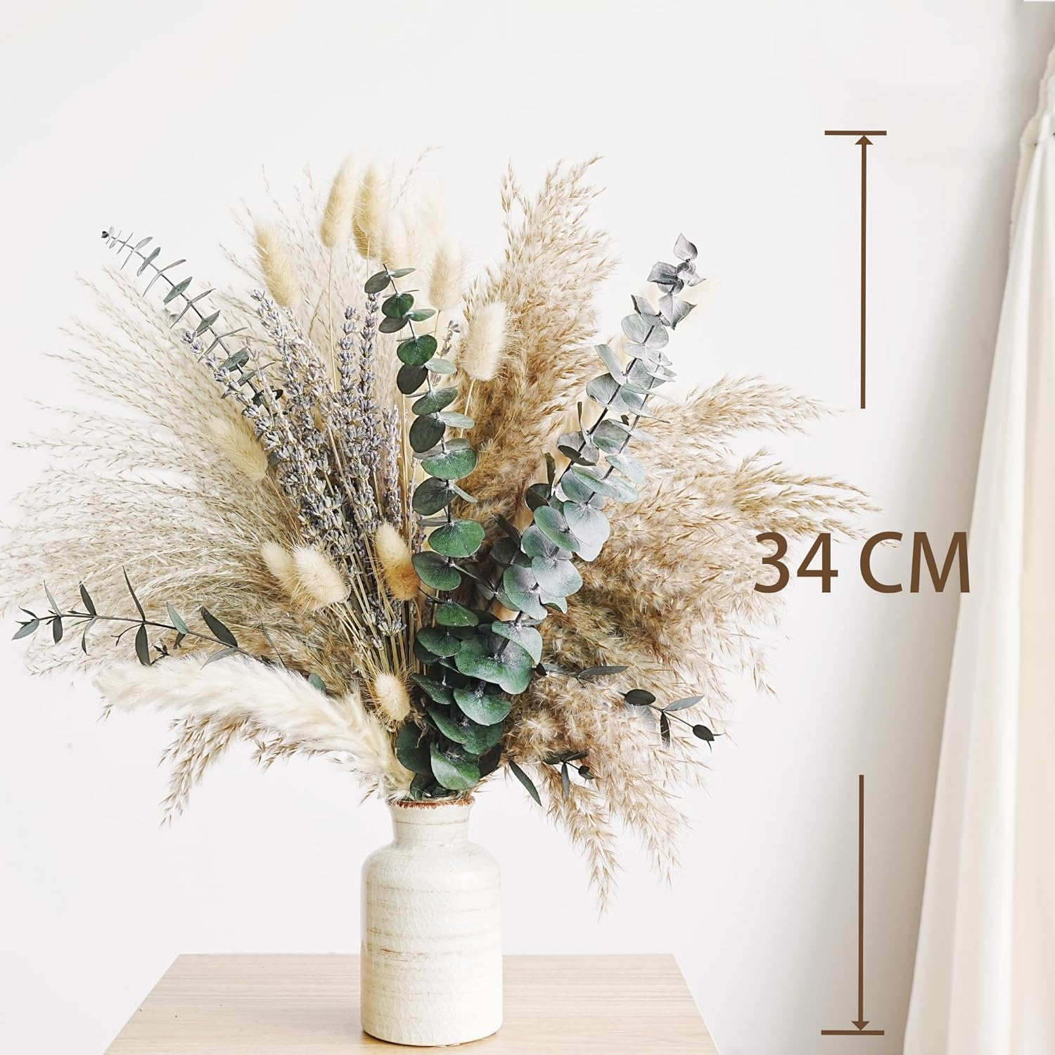 100 PCS Green Pampas Grass Boho Bouquet &ndash; Exquisite Lavender and Eucalyptus Dried Flower Arrangements for Western Boho Decor &ndash; Rustic Flowers for Your Bohemian Home, Bedroom, and Wedding Table D&eacute;cor