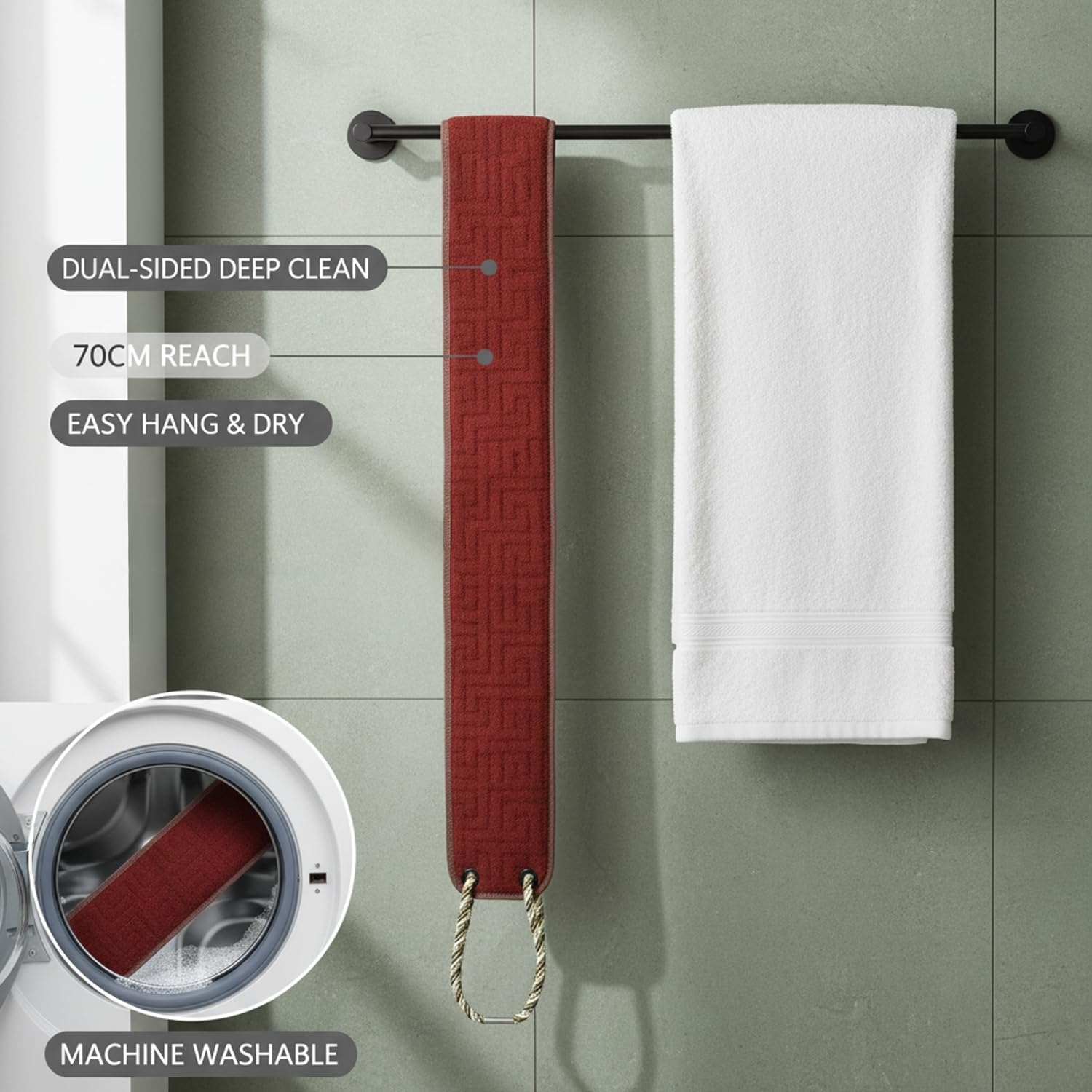 Exfoliating Back Scrubber for Shower with Long Handle, Double-Sided Use and Honeycomb Texture for Deep Cleansing and Exfoliation, Men & Women - Orevan image number 5