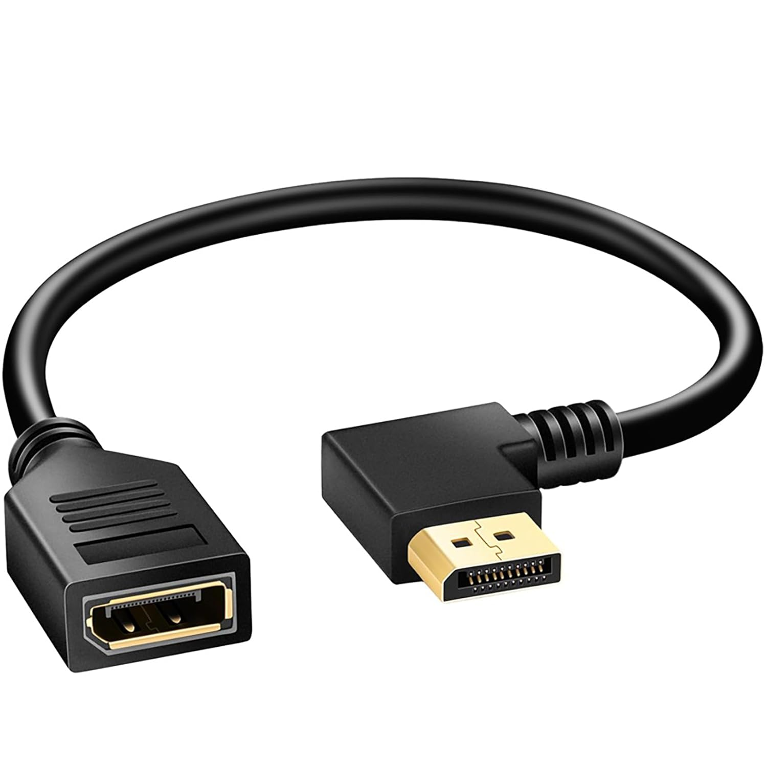 Tunghey Right Angle Displayport Extension Cable 0.3M, 4K DP Extender Cable(4K@60Hz,2K@144Hz, 2K@165Hz), DP Male to DP Female 1.2 Cable,Compatible with Computer Desktop Laptop (Down Angle)