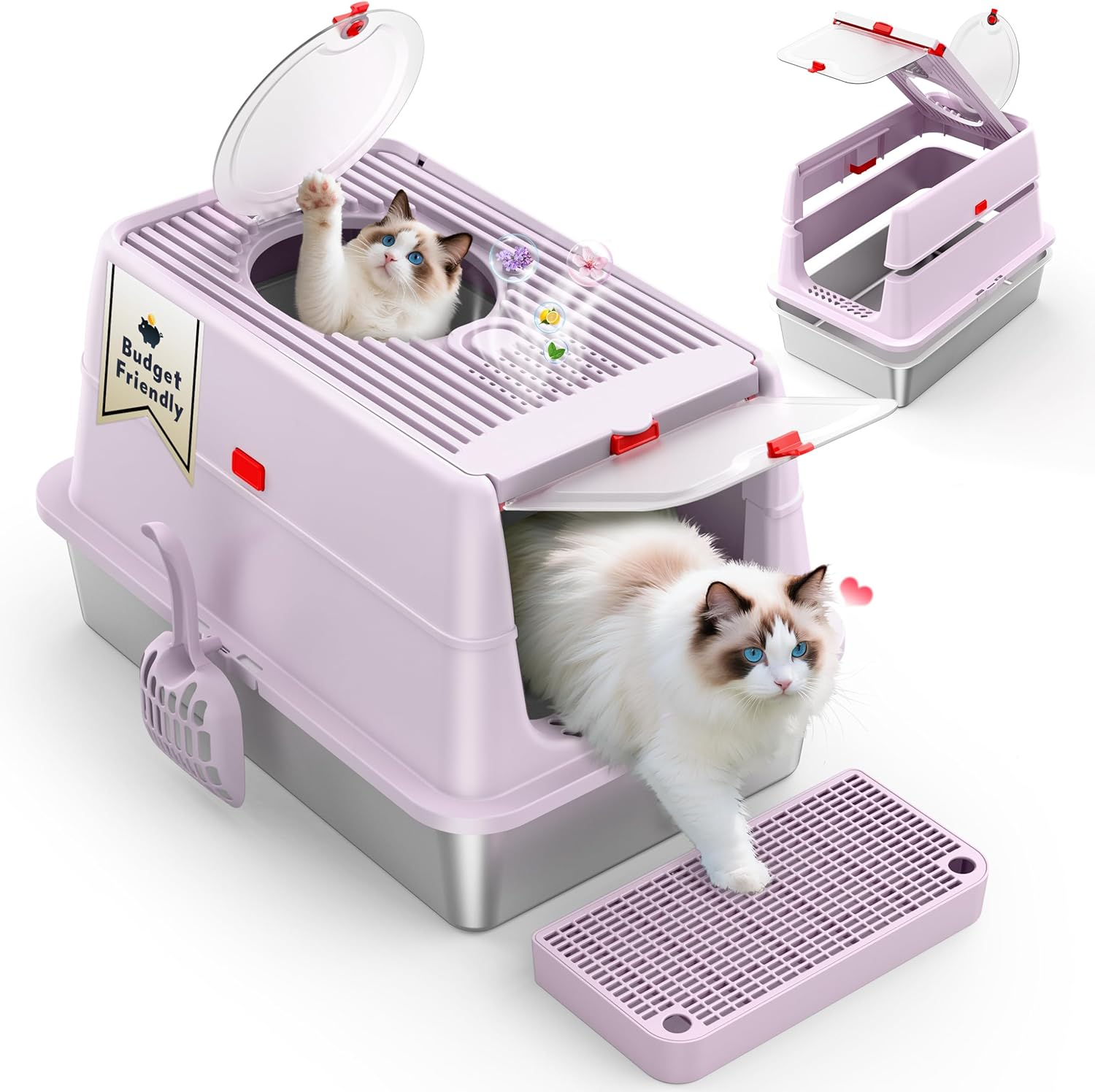 Stainless Steel Cat Litter Box: Enclosed Cat Litter Boxes with Lid - Extra Large Metal Kitty Litterbox with High Sides Top Entry XL Litter Pan Tray for Big Cats Anti-Leakage(Xl Black)