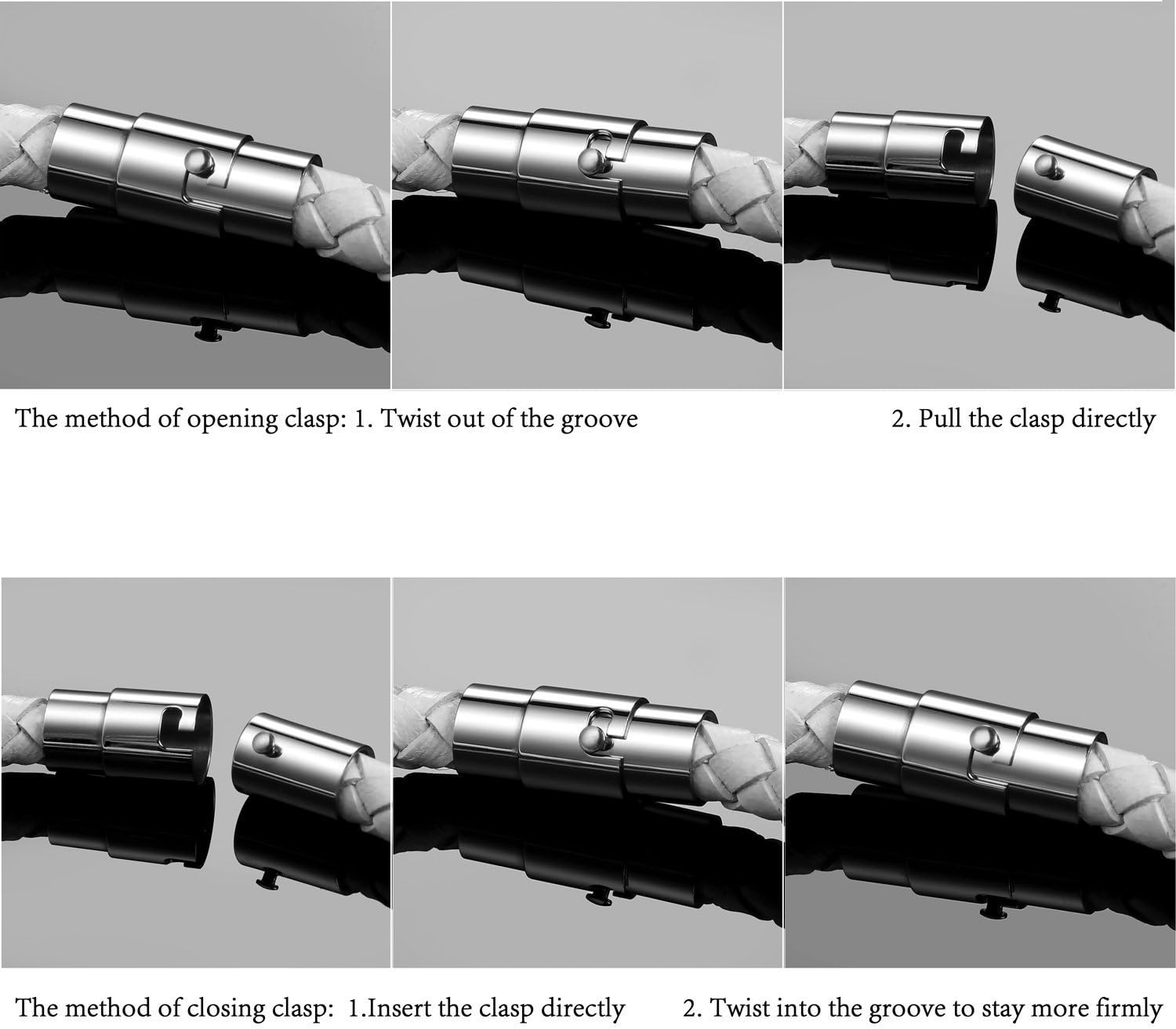 Jewelrieshop Braid Leather Bracelet Wristband, Stainless Steel Magnetic Lock Clasps, Cuff Bangle, Leather Cord image number 1