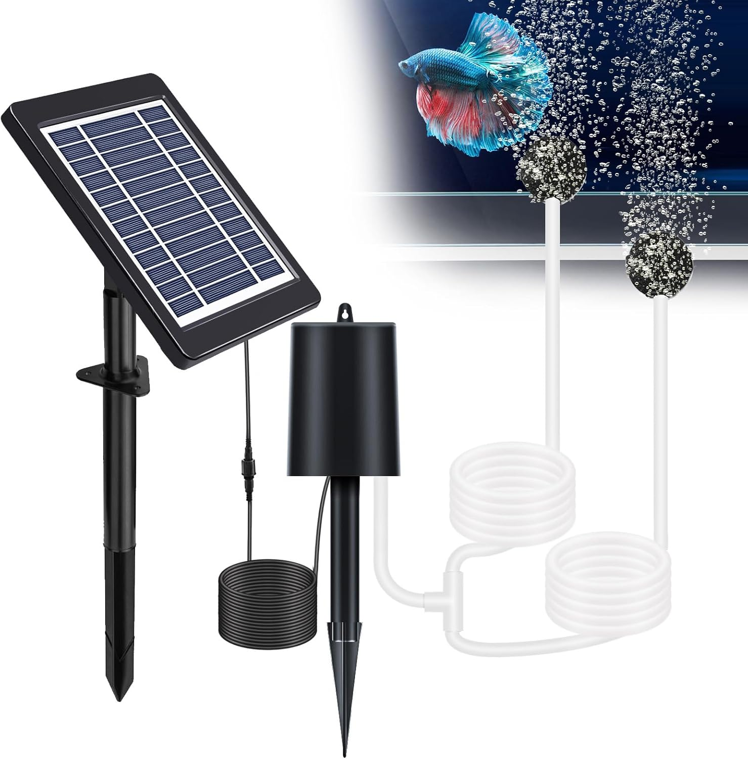 Solar Pond Aerator with Air Pump 3 Modes 4W Air Oxygen Pump with Pipe 2 Air Bubble Stones No Noise Solar Powered Pond Aerator for Pond Stock Tank Fishing Hydroponics image number 5
