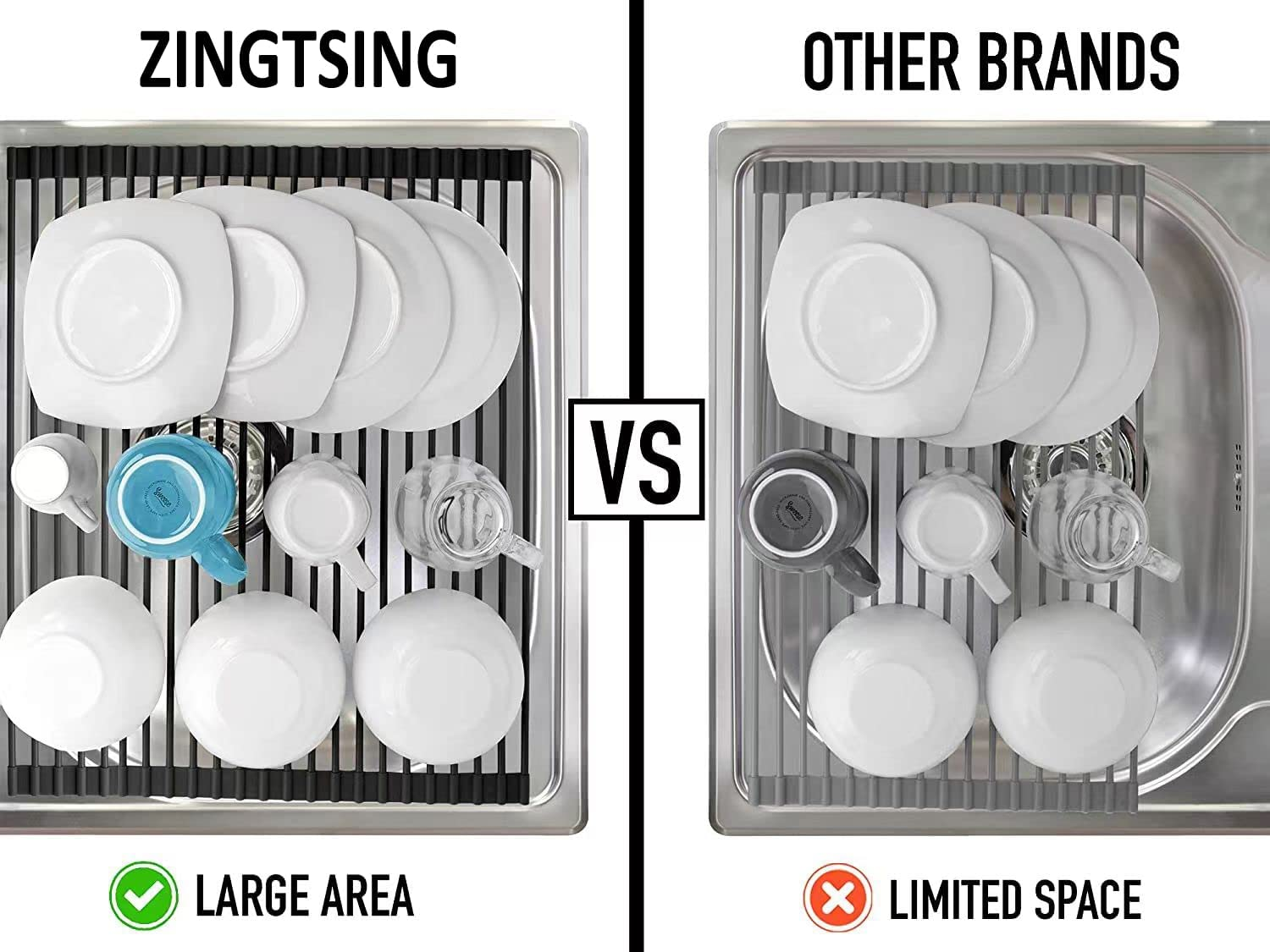 Silicone Dish Drying Racks, Non-Slip Roll up Dish Drying Drainers for Kitchen Sink Counter (43Cm X 33Cm, Black) image number 4