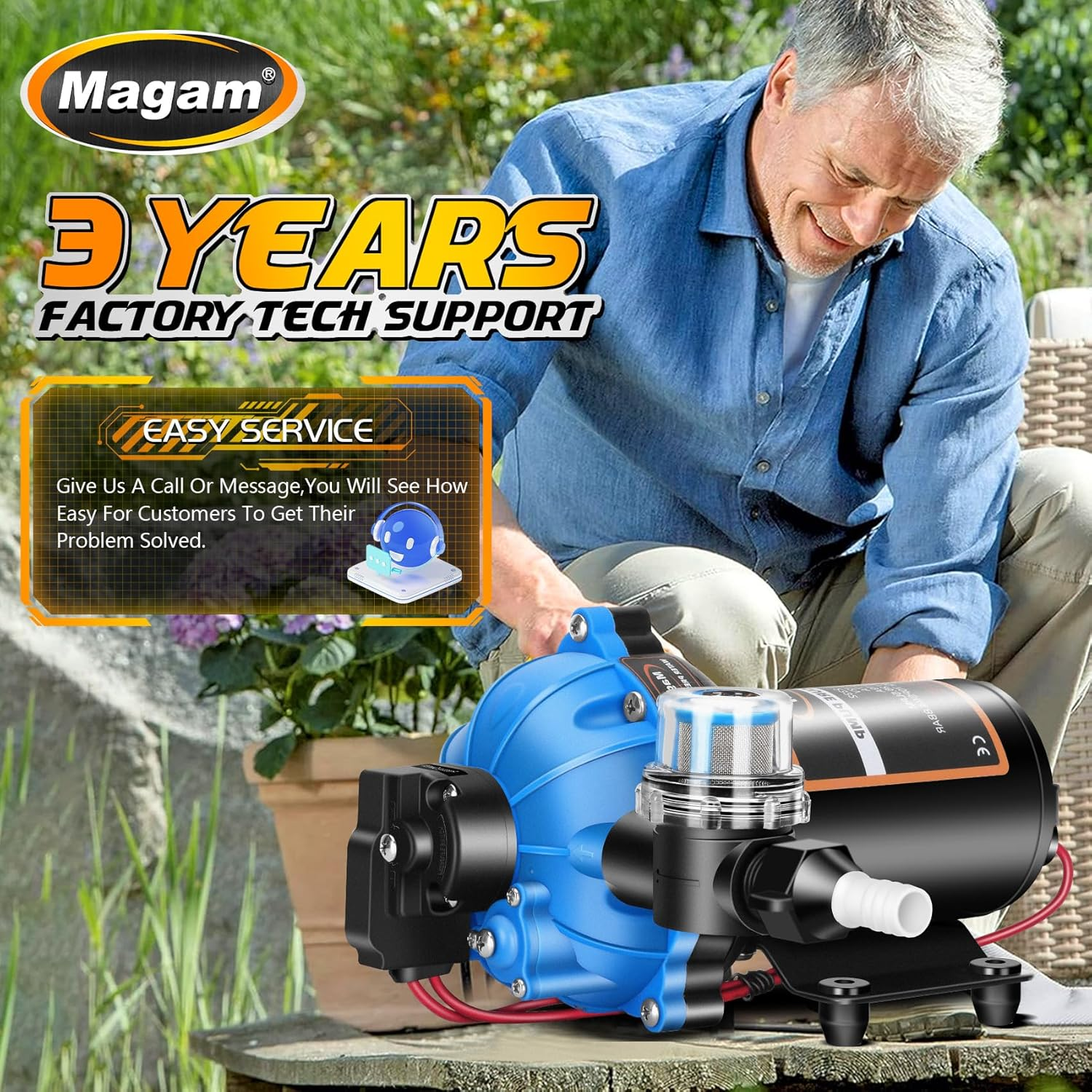 Upgraded 12 Volt Water Pump, 7GPM 70PSI, Five Chamber Self-Priming Diaphragm 12V DC RV Fresh Pump with Heavy Duty Pressure Switch & Strainer for Marine, Yacht, Caravan, Camper