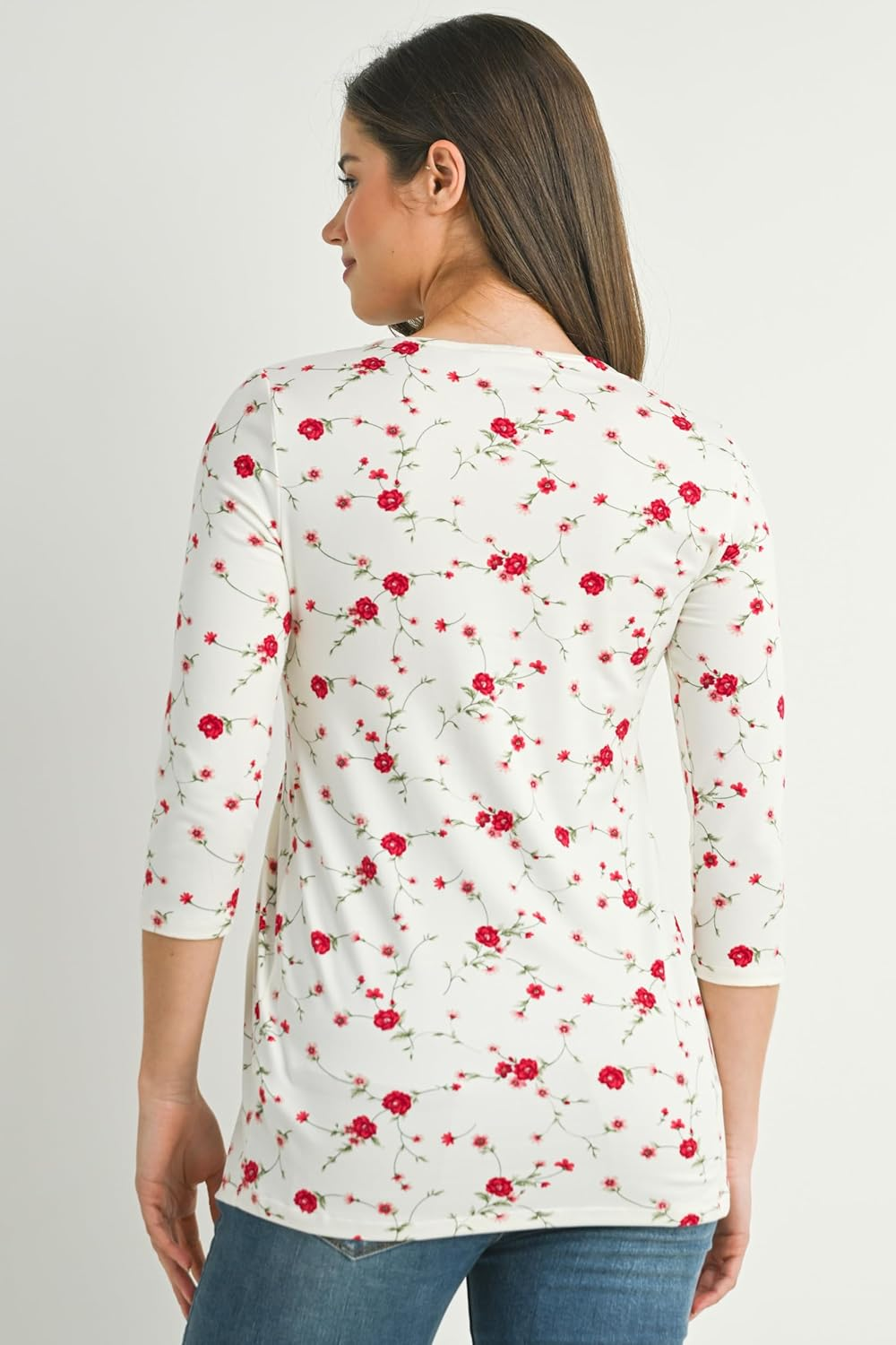 Laclef Women'S round Neck 3/4 Sleeve Front Pleat Peplum Maternity Top image number 4