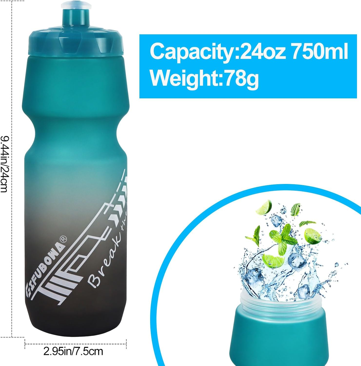 Bike Water Bottles 24Oz Lightweight Mountain Cycling Squeeze Sports Drink Cup 2 Pack image number 5